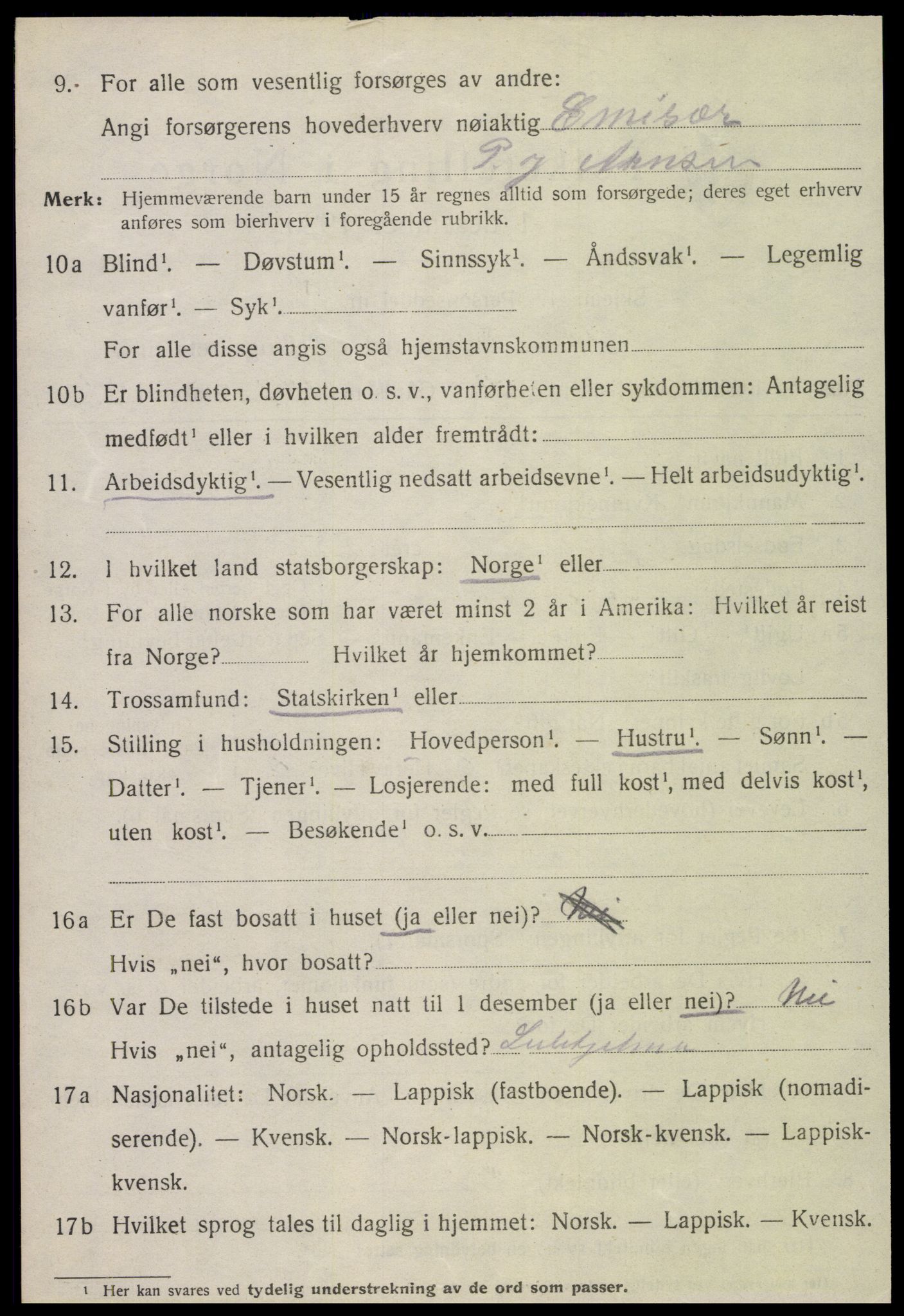 SAT, 1920 census for Fauske, 1920, p. 10437