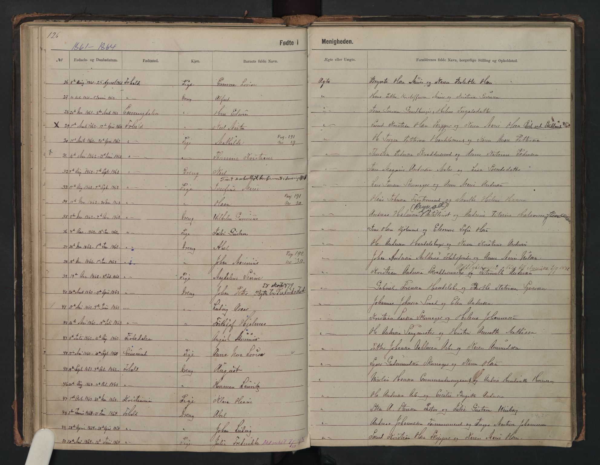 Halden metodistkirke - menighetsprotokoller, SAO/PAO-0266/F/L0002: Dissenter register no. 2, 1856-1892, p. 126