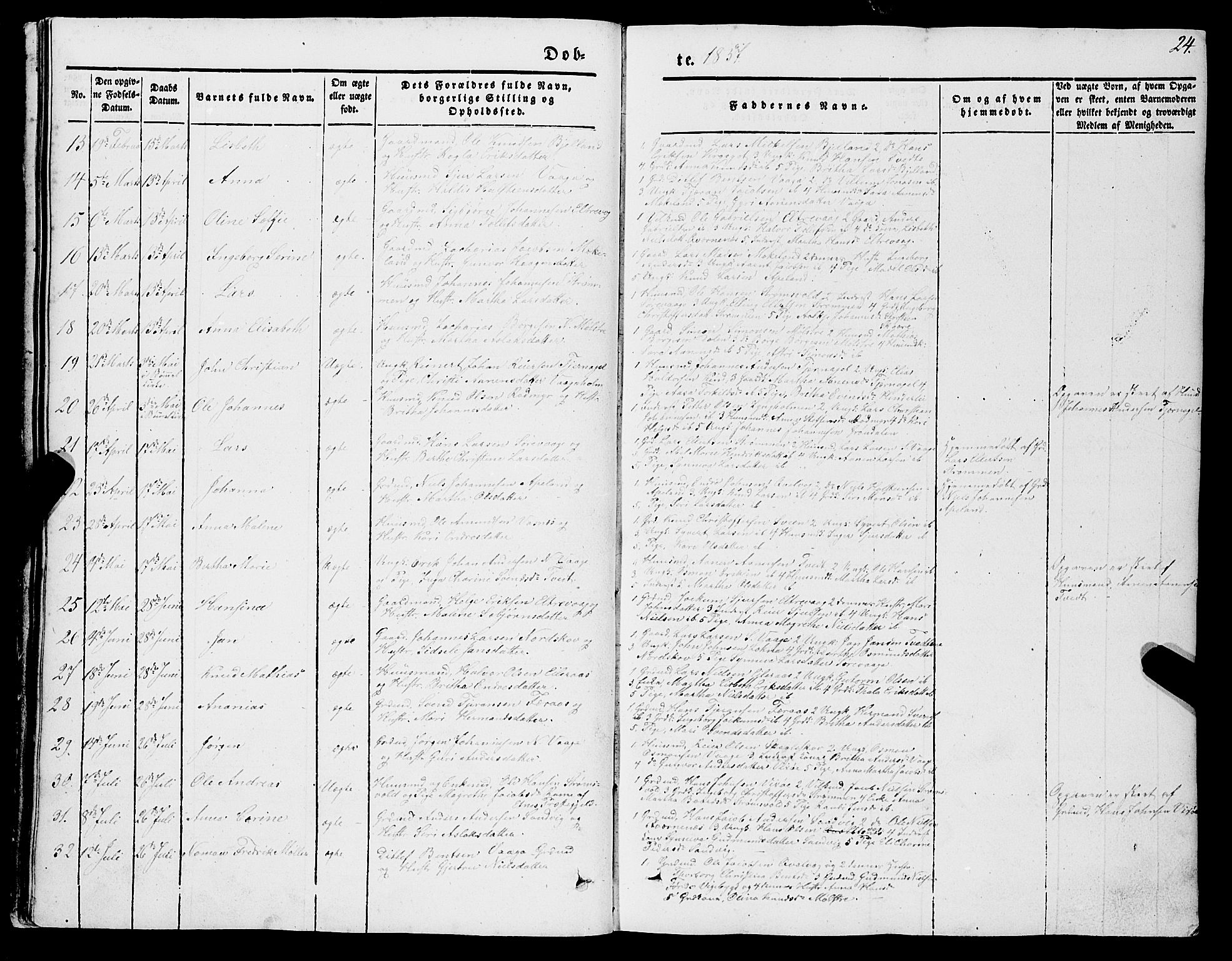 Sveio Sokneprestembete, SAB/A-78501/H/Hab: Parish register (copy) no. A 1, 1851-1865, p. 24