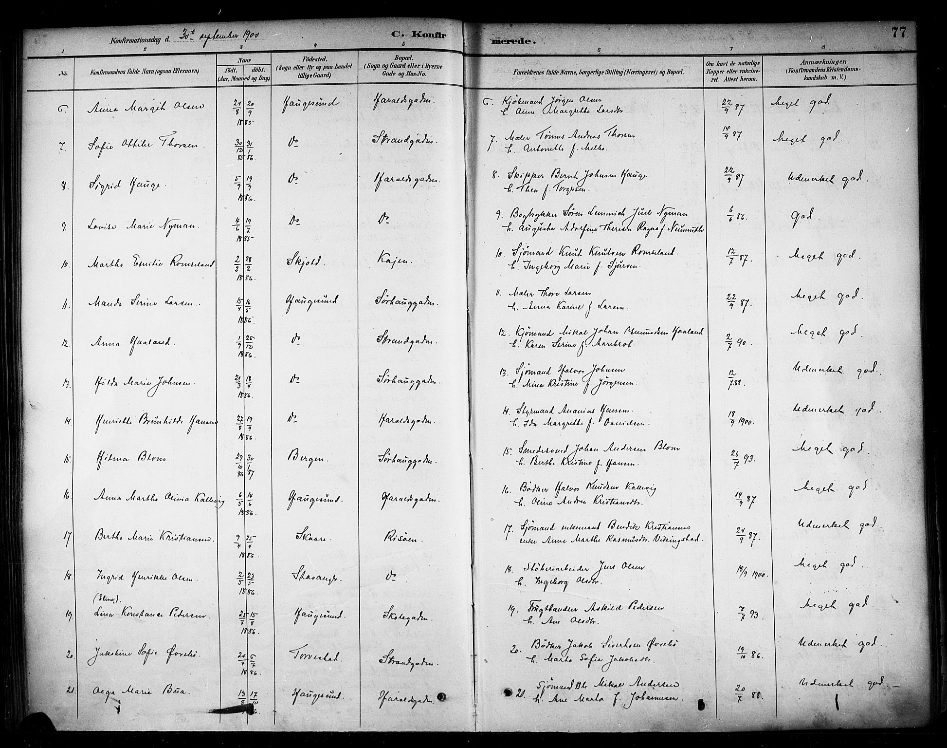 Haugesund sokneprestkontor, AV/SAST-A -101863/H/Ha/Haa/L0005: Parish register (official) no. A 5, 1891-1903, p. 77