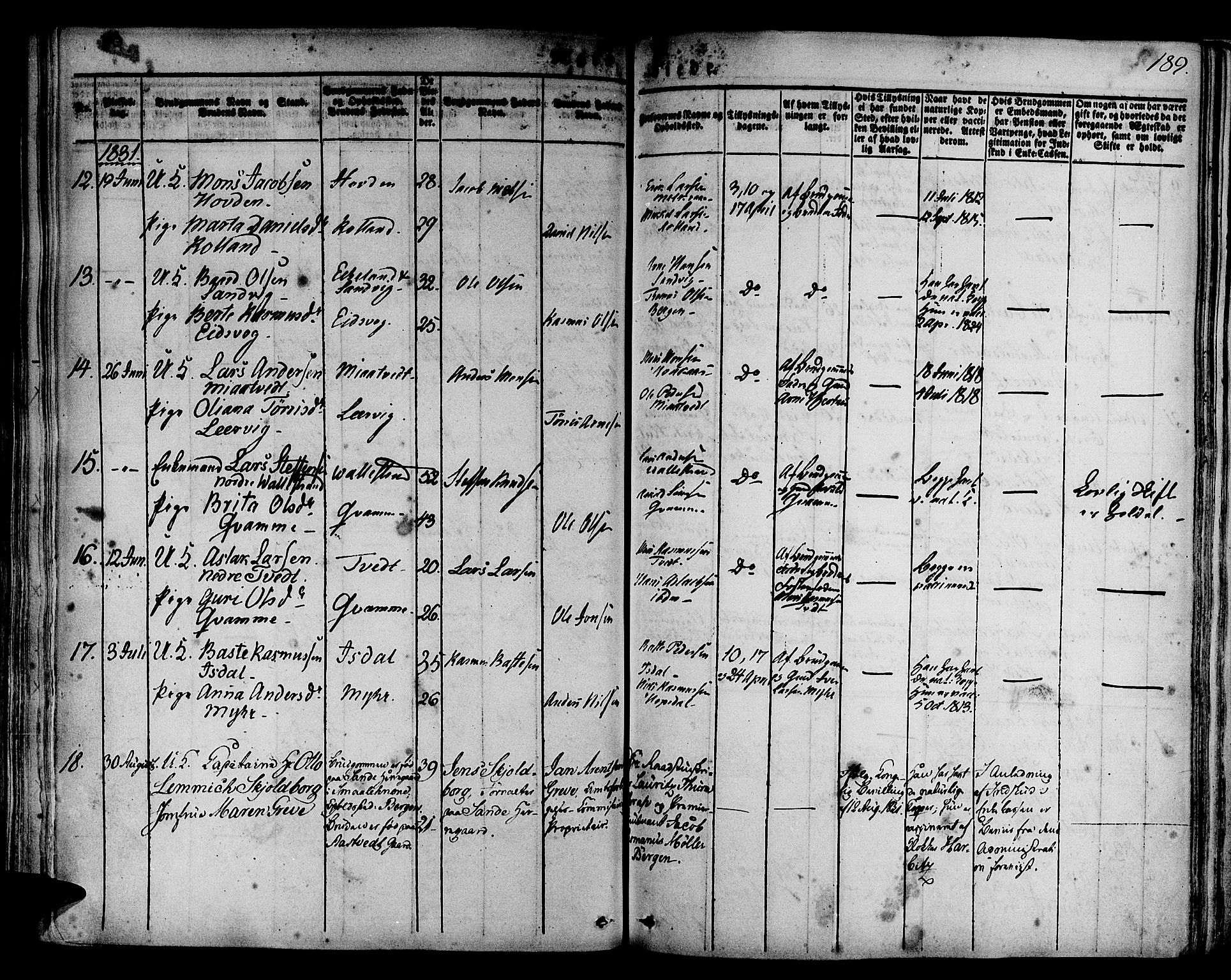 Hamre sokneprestembete, AV/SAB-A-75501/H/Ha/Haa/Haaa/L0011: Parish register (official) no. A 11, 1826-1834, p. 189