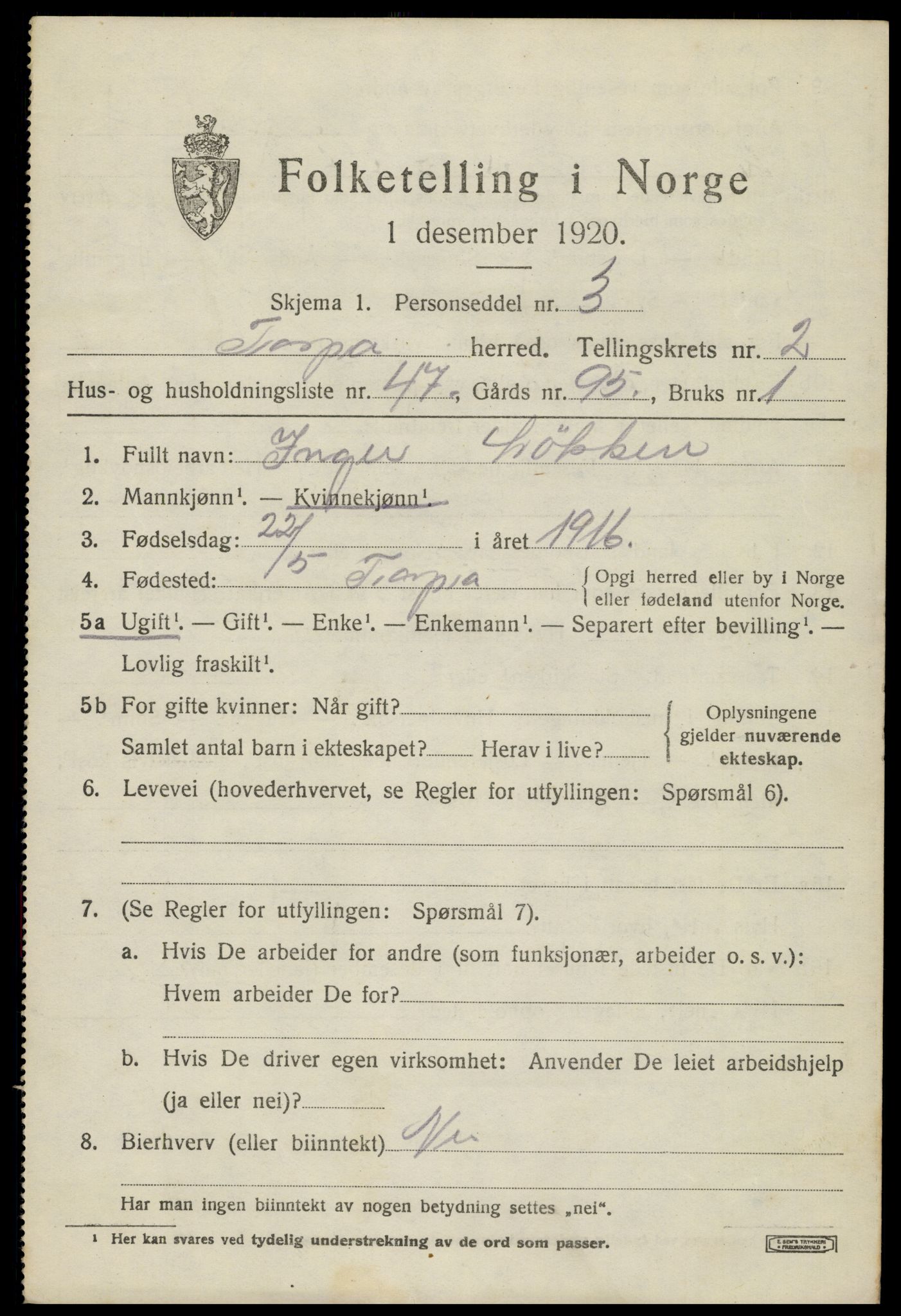 SAH, 1920 census for Torpa, 1920, p. 2247