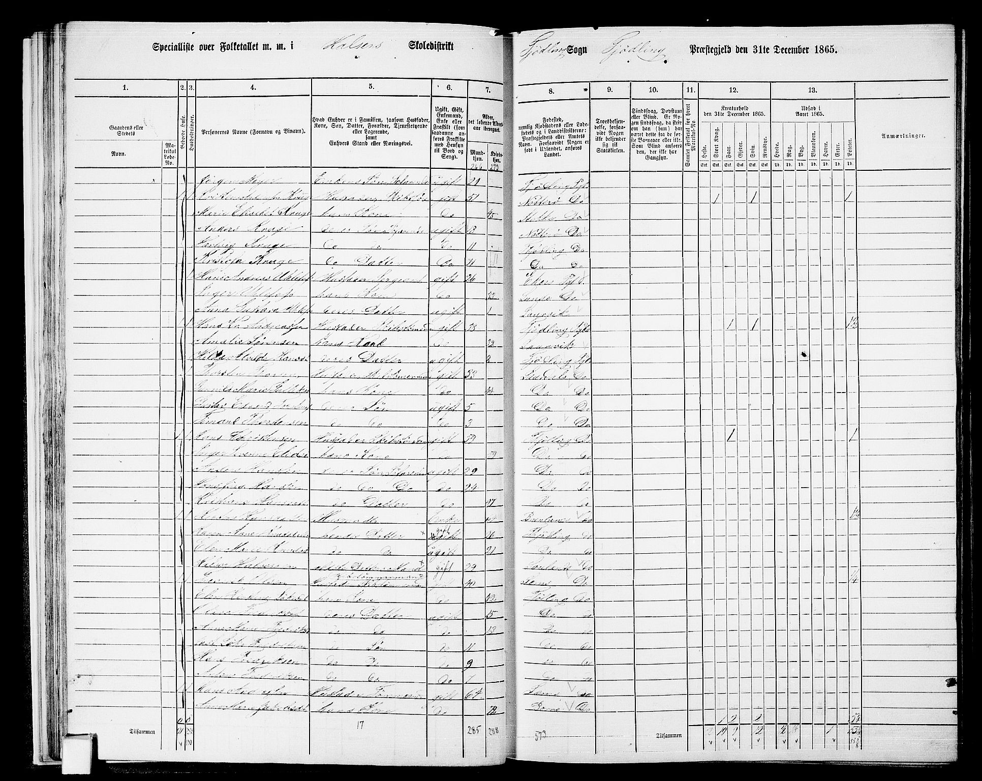 RA, 1865 census for Tjølling, 1865, p. 35