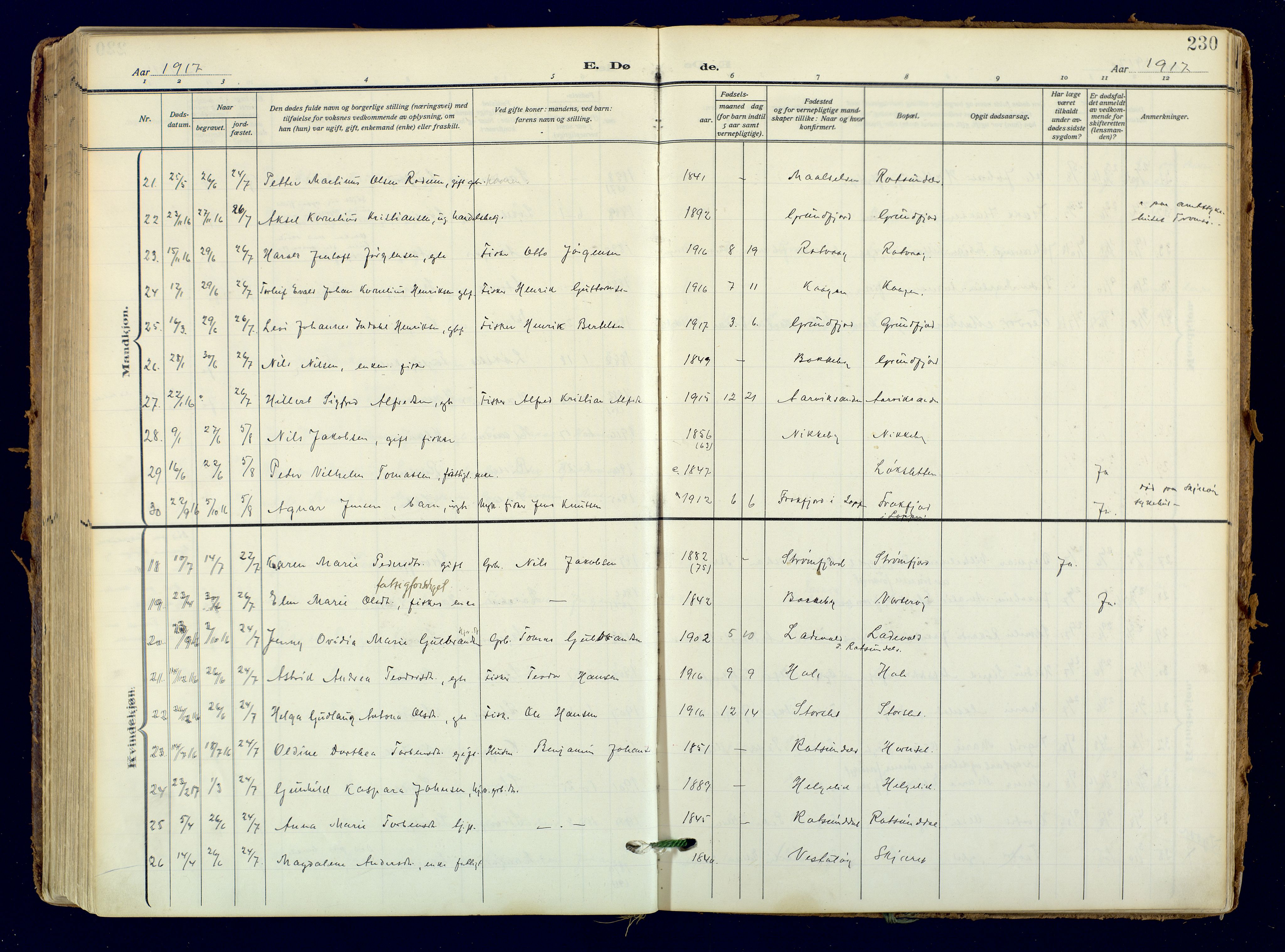 Skjervøy sokneprestkontor, AV/SATØ-S-1300/H/Ha/Haa: Parish register (official) no. 18, 1910-1926, p. 230