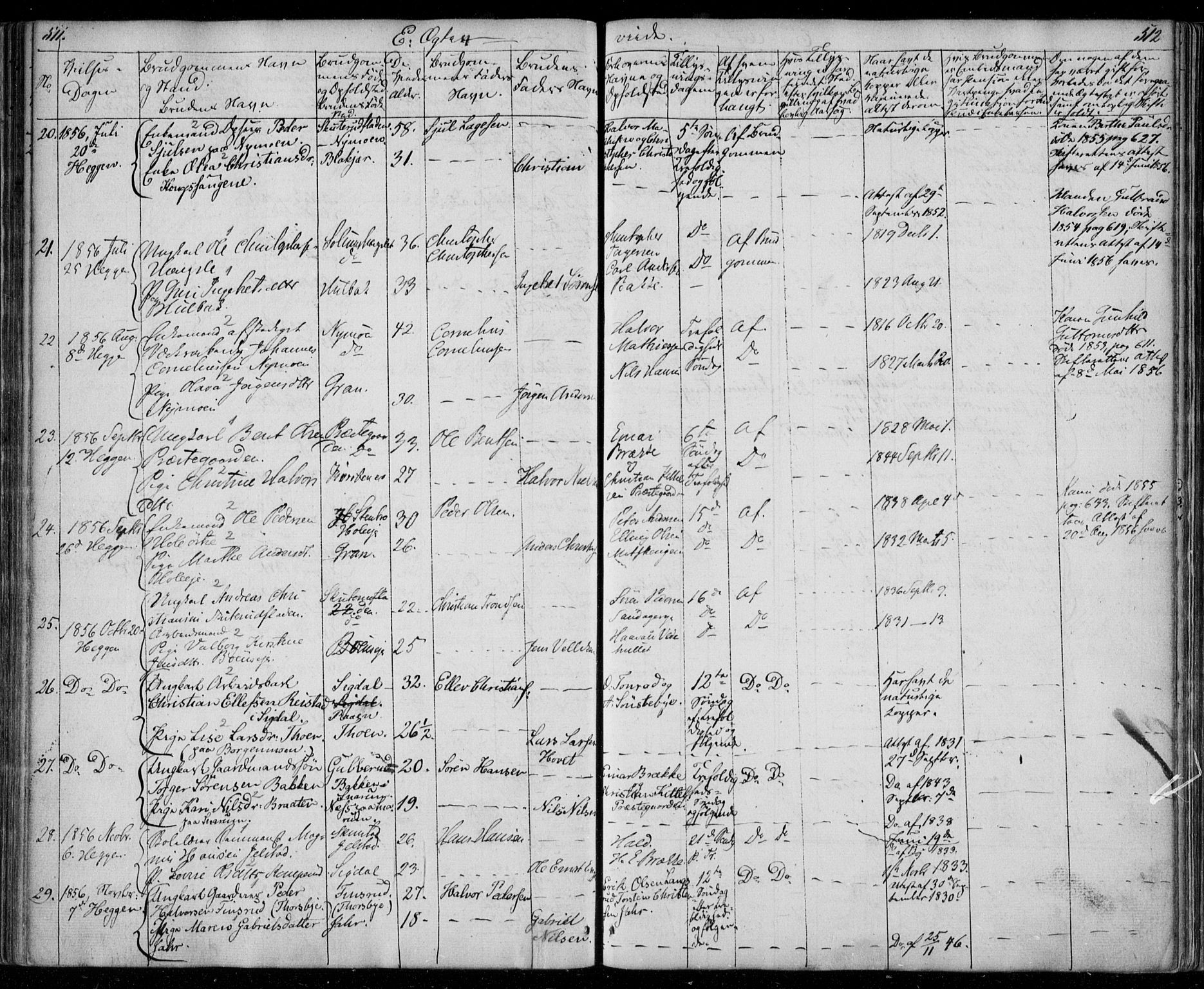 Modum kirkebøker, AV/SAKO-A-234/F/Fa/L0008: Parish register (official) no. 8, 1851-1859, p. 511-512