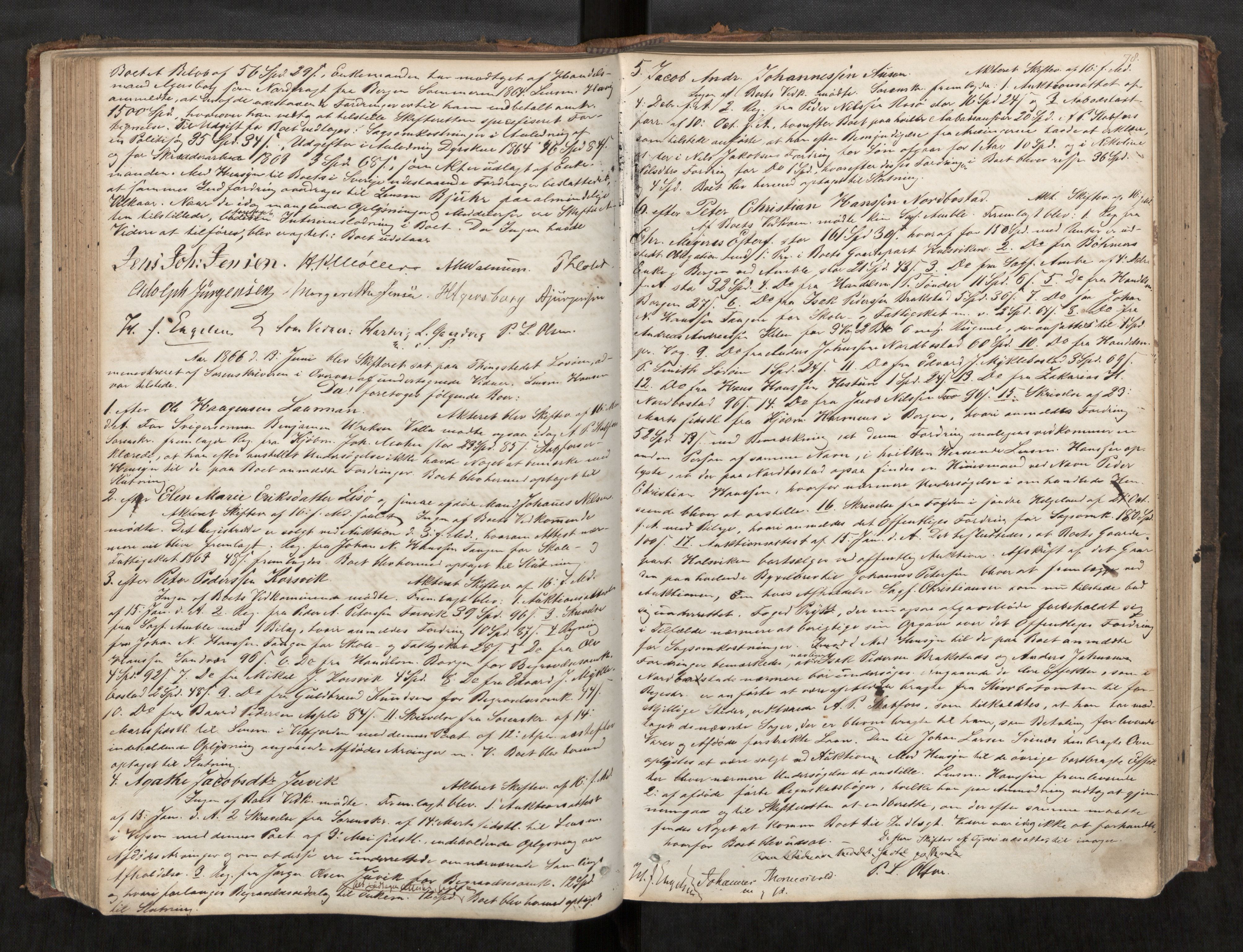 Søndre Helgeland sorenskriveri, AV/SAT-A-4575/1/3/3B/L0001: Skiftebehandlingsprotokoll, 1862-1879, p. 78