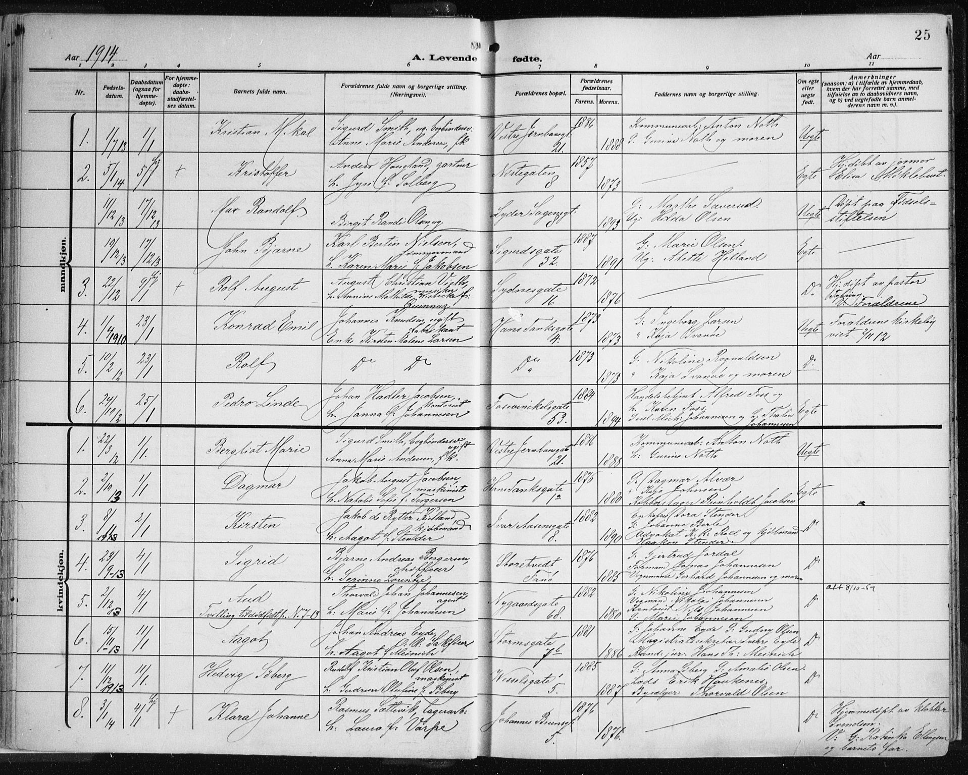 Johanneskirken sokneprestembete, AV/SAB-A-76001/H/Haa: Parish register (official) no. A 3, 1913-1934, p. 25