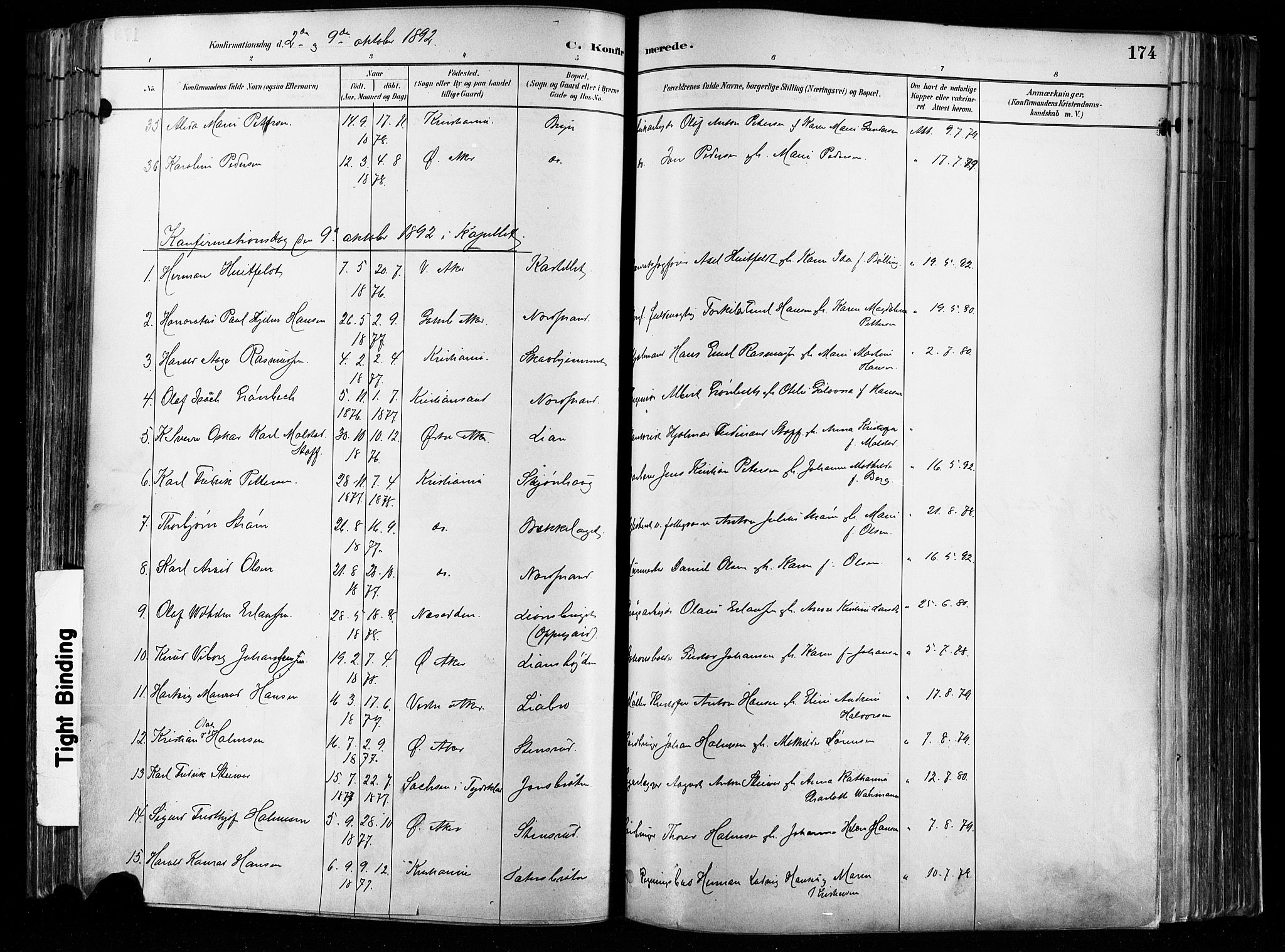 Østre Aker prestekontor Kirkebøker, AV/SAO-A-10840/F/Fa/L0008: Parish register (official) no. I 8, 1883-1894, p. 174