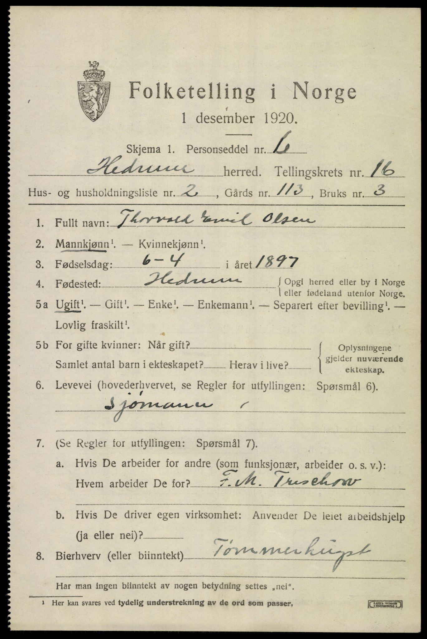 SAKO, 1920 census for Hedrum, 1920, p. 10515