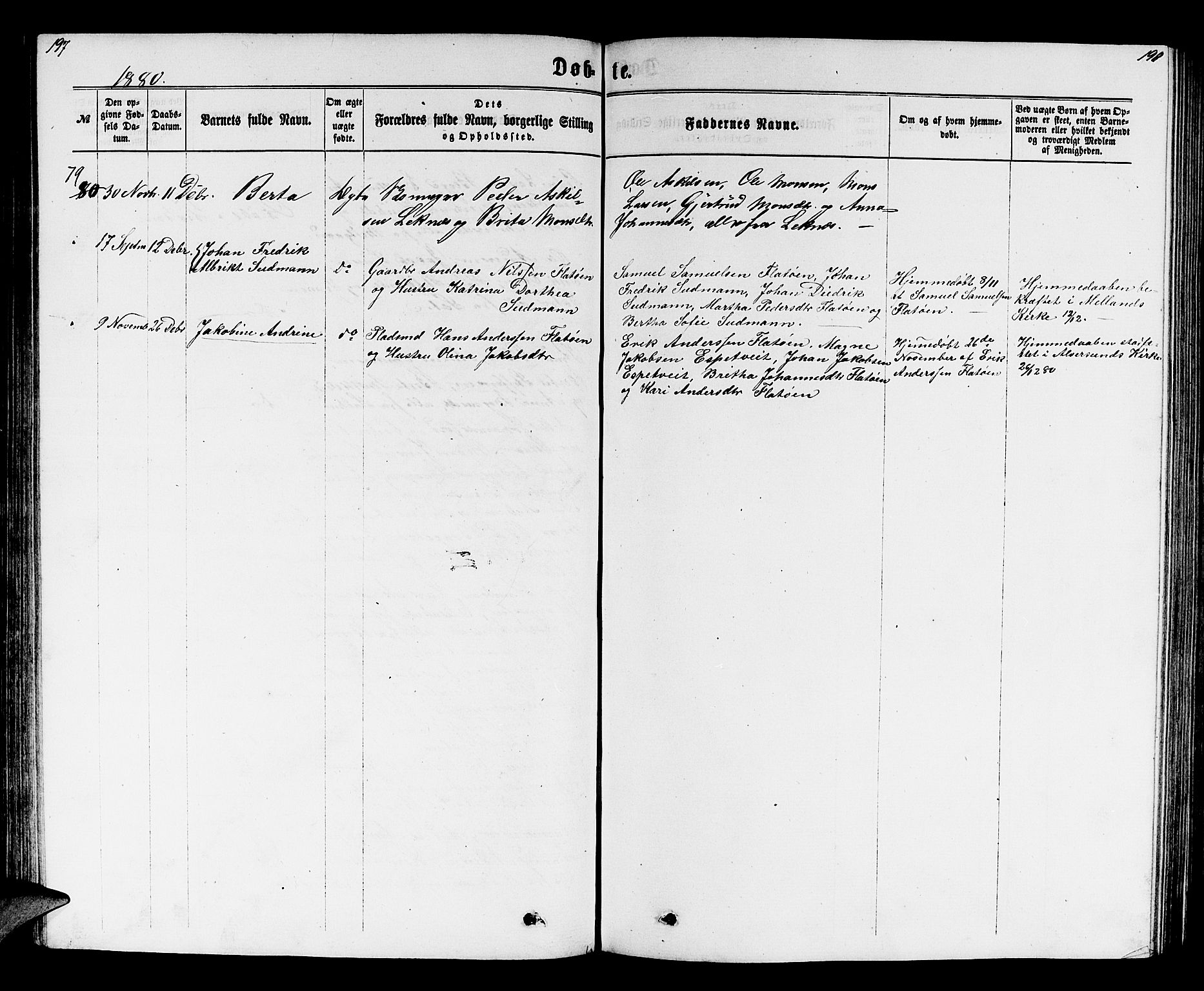 Hamre sokneprestembete, SAB/A-75501/H/Ha/Hab: Parish register (copy) no. B 2, 1863-1880, p. 197-198