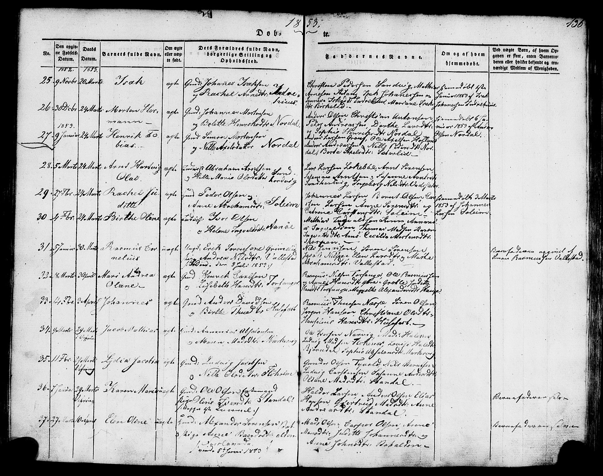 Kinn sokneprestembete, AV/SAB-A-80801/H/Haa/Haaa/L0005: Parish register (official) no. A 5, 1841-1857, p. 136