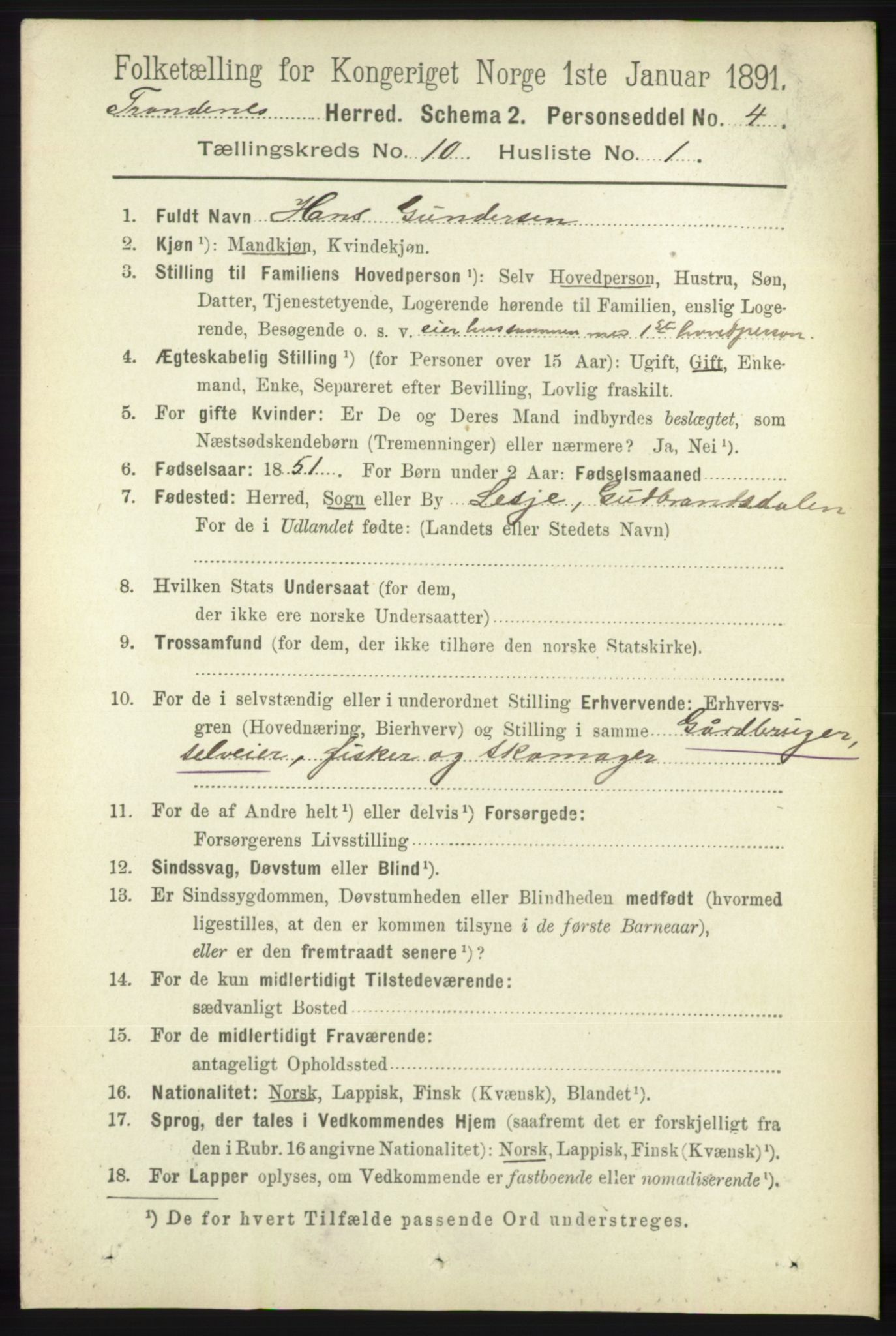 RA, 1891 census for 1914 Trondenes, 1891, p. 7502