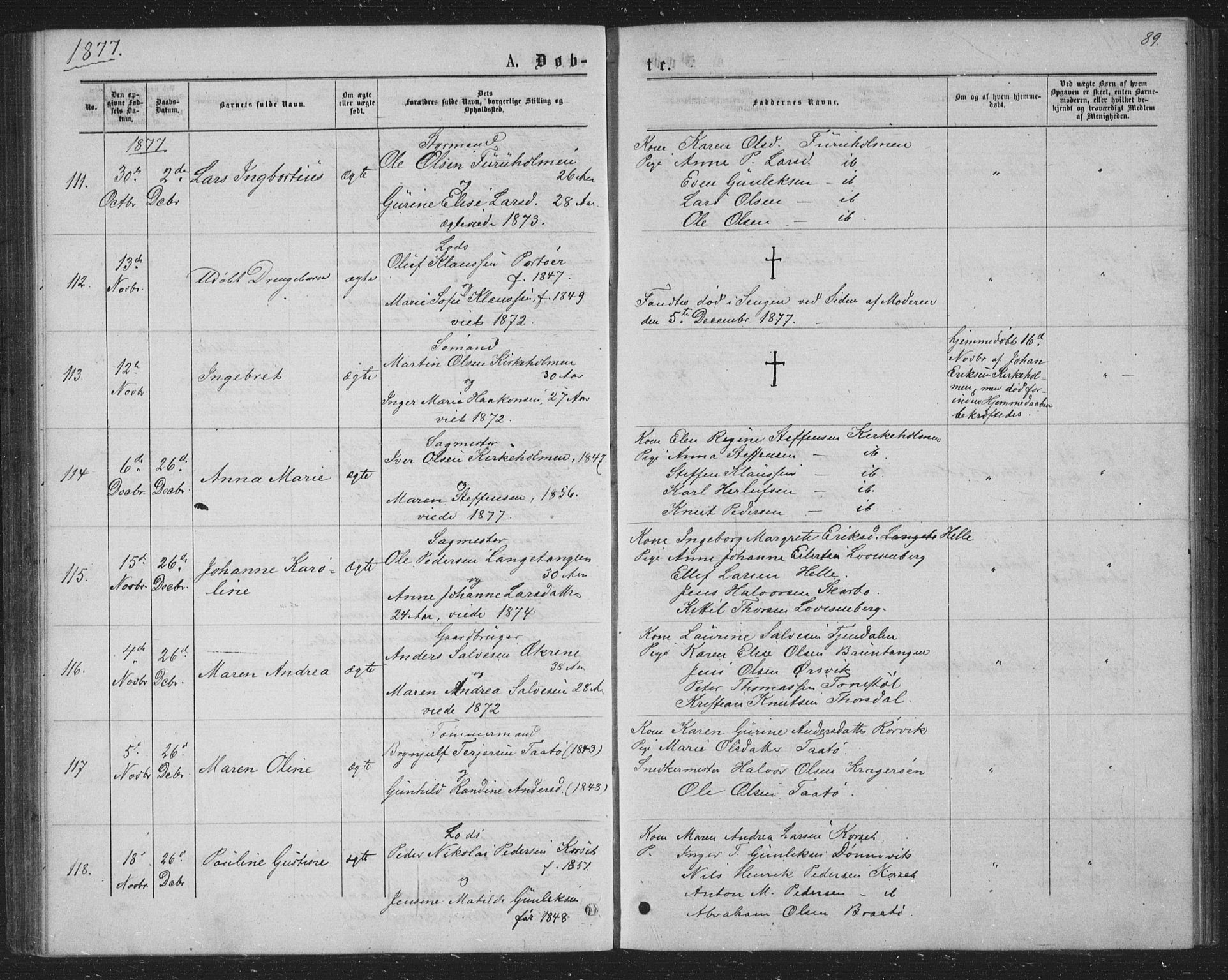 Skåtøy kirkebøker, AV/SAKO-A-304/G/Ga/L0002: Parish register (copy) no. I 2, 1872-1884, p. 89