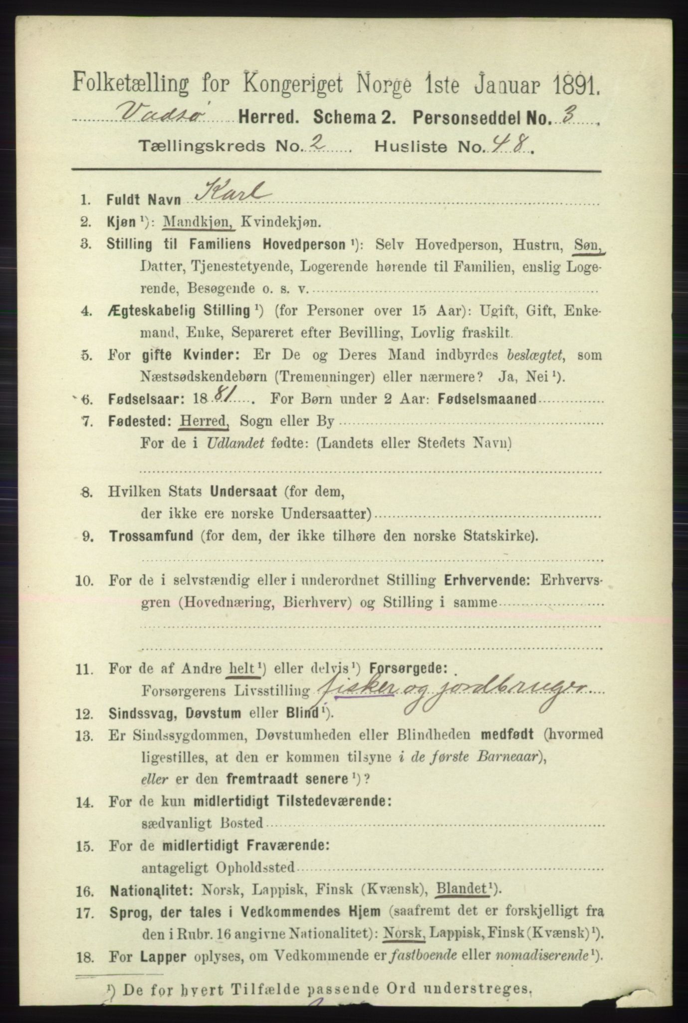 RA, 1891 census for 2029 Vadsø, 1891, p. 763