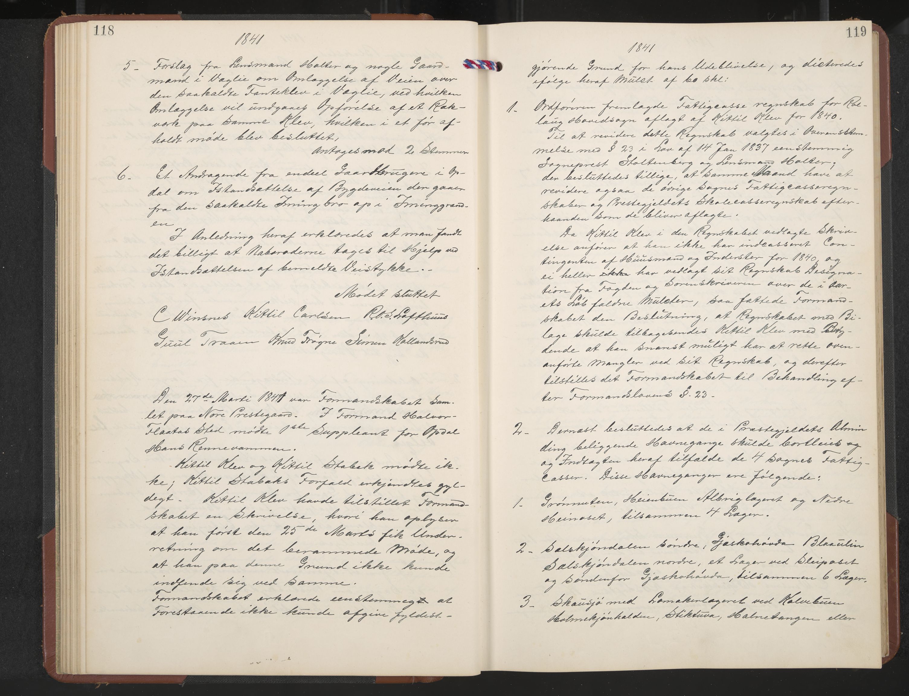 Rollag formannskap og sentraladministrasjon, IKAK/0632021-2/A/Aa/L0001: Møtebok med register, 1837-1859, p. 118-119