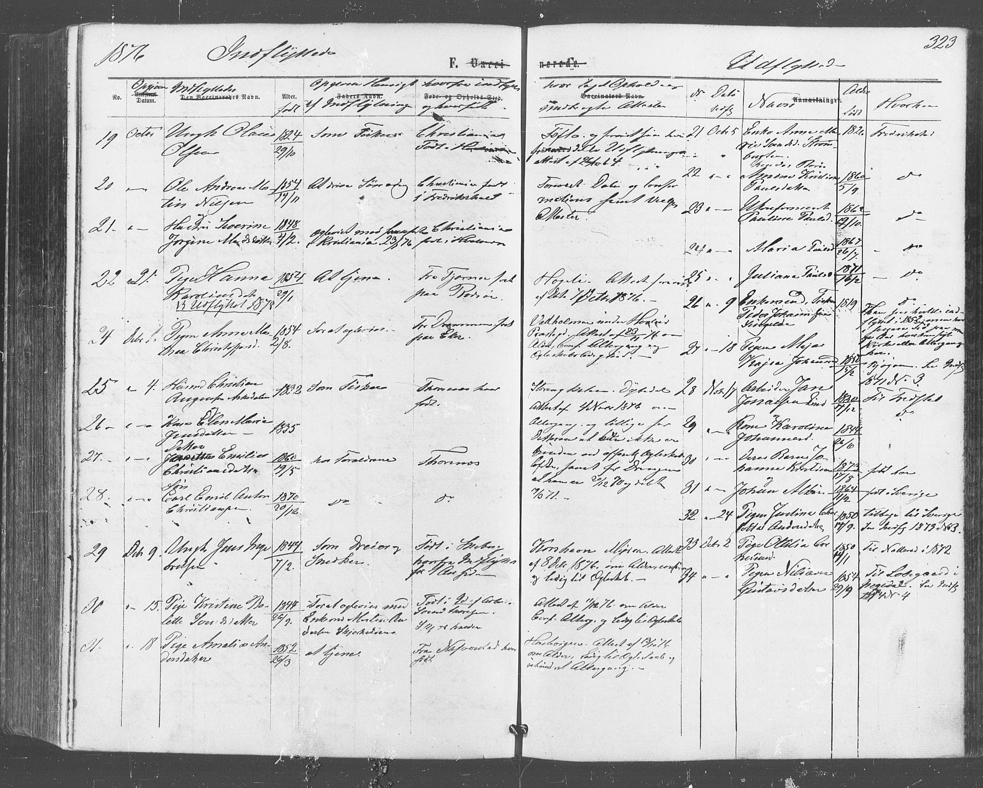 Hvaler prestekontor Kirkebøker, AV/SAO-A-2001/F/Fa/L0007: Parish register (official) no. I 7, 1864-1878, p. 323