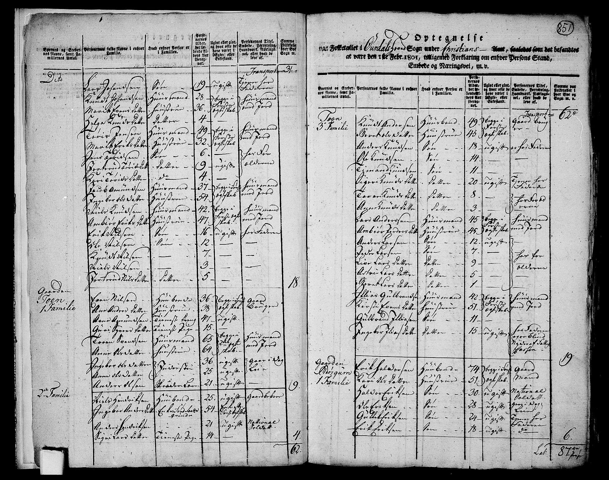 RA, 1801 census for 0542P Aurdal, 1801, p. 850b-851a