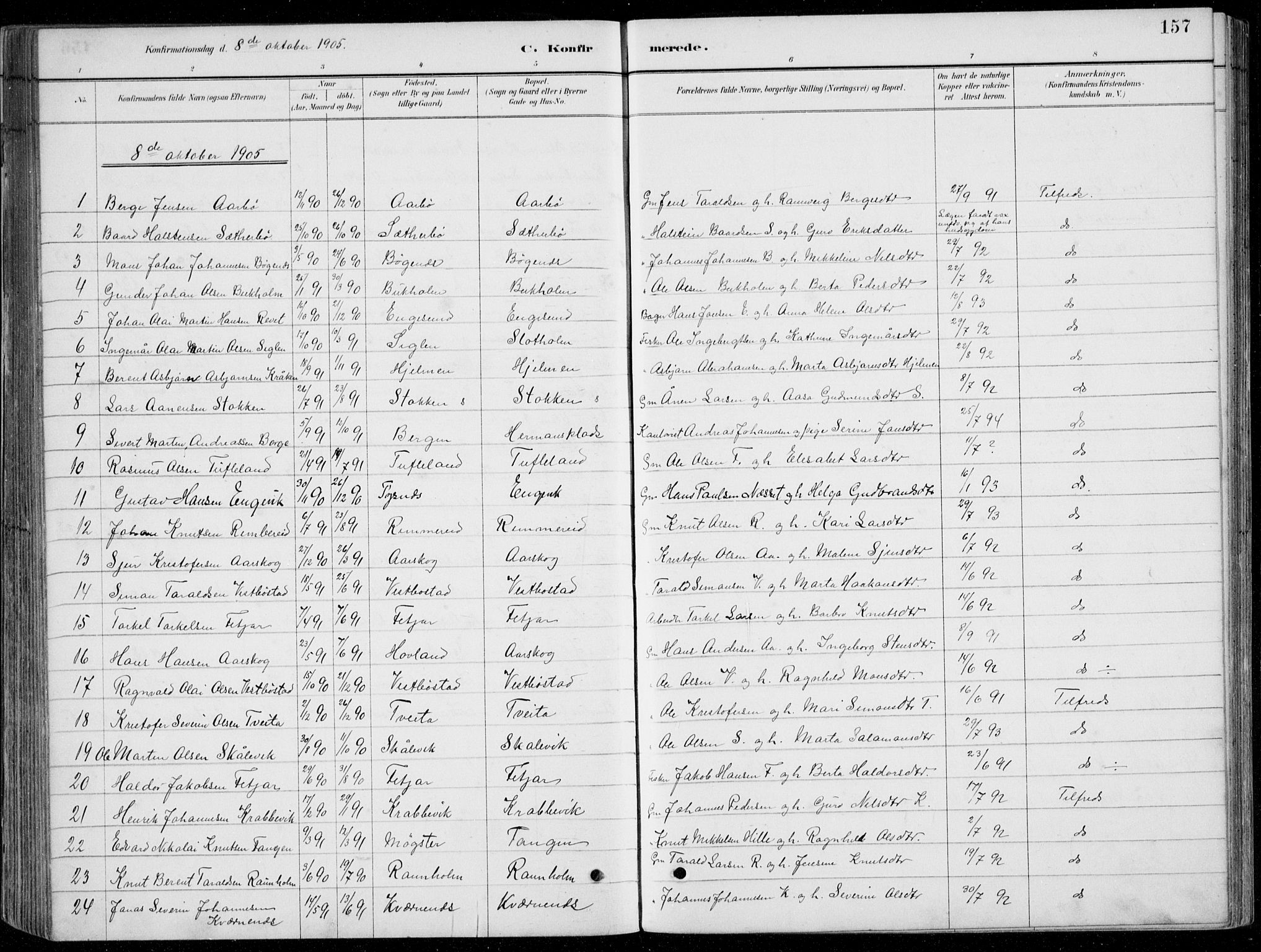 Fitjar sokneprestembete, SAB/A-99926: Parish register (copy) no. A 2, 1887-1906, p. 157