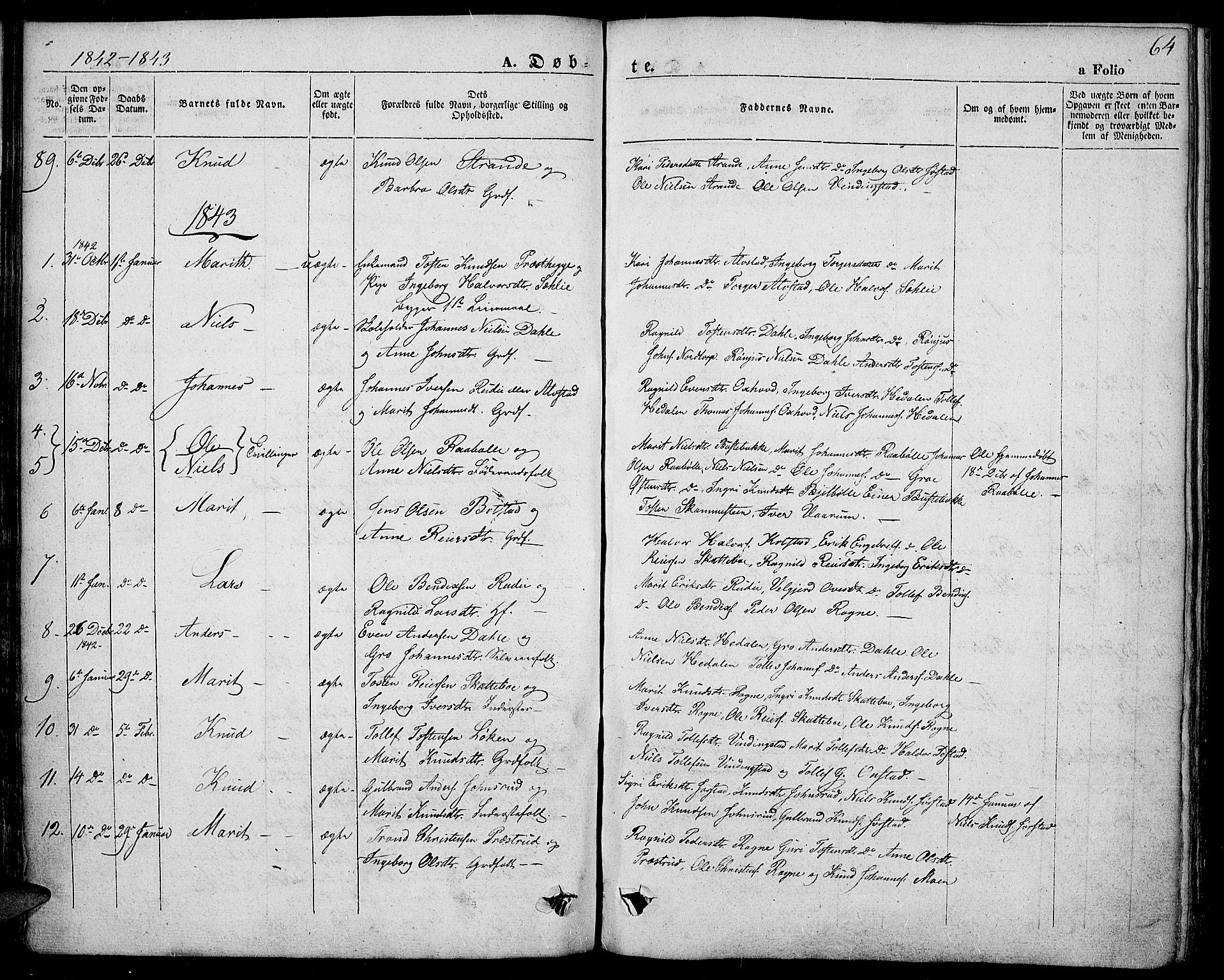 Slidre prestekontor, SAH/PREST-134/H/Ha/Haa/L0004: Parish register (official) no. 4, 1831-1848, p. 64
