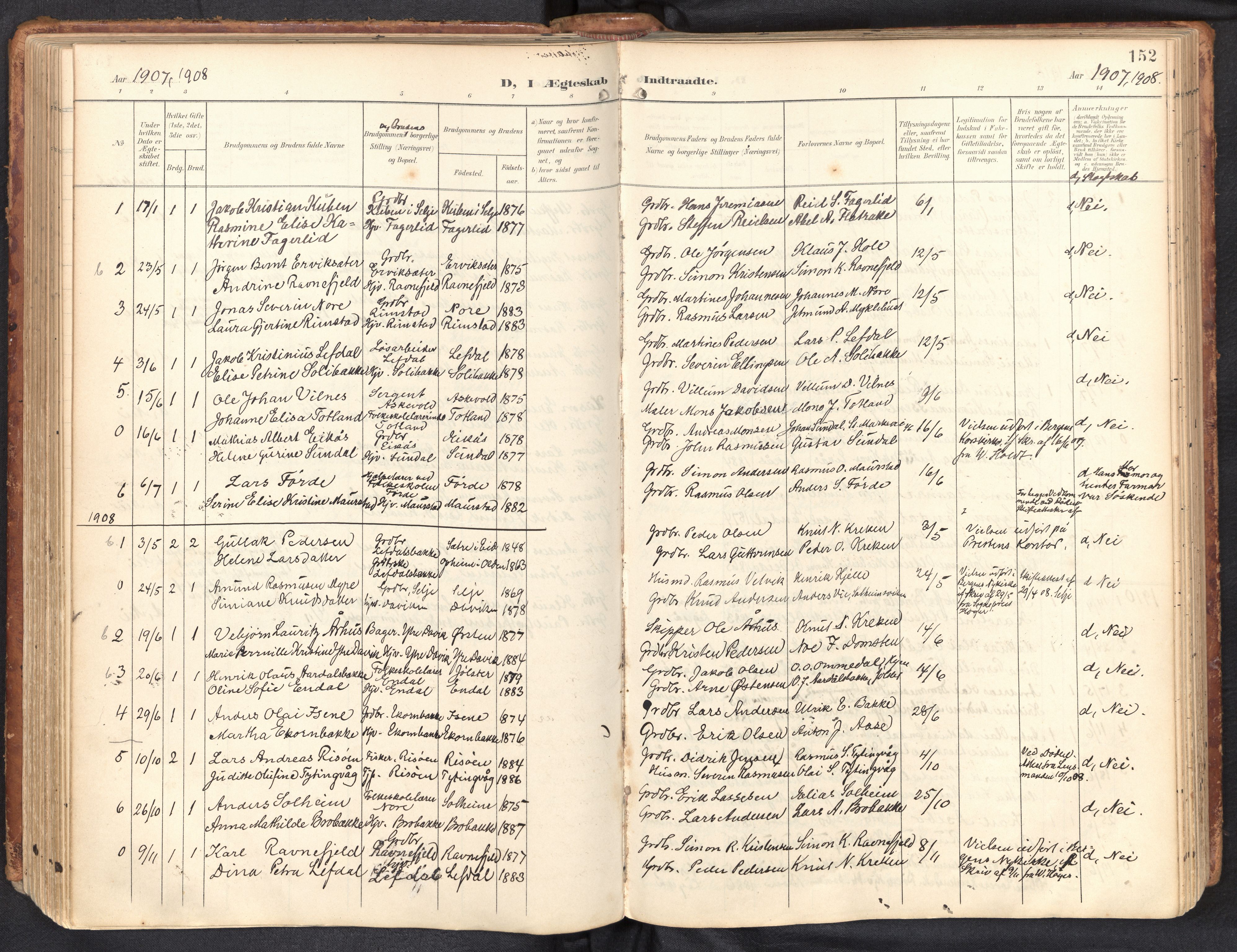 Davik sokneprestembete, AV/SAB-A-79701/H/Haa/Haab/L0002: Parish register (official) no. B 2, 1901-1934, p. 152