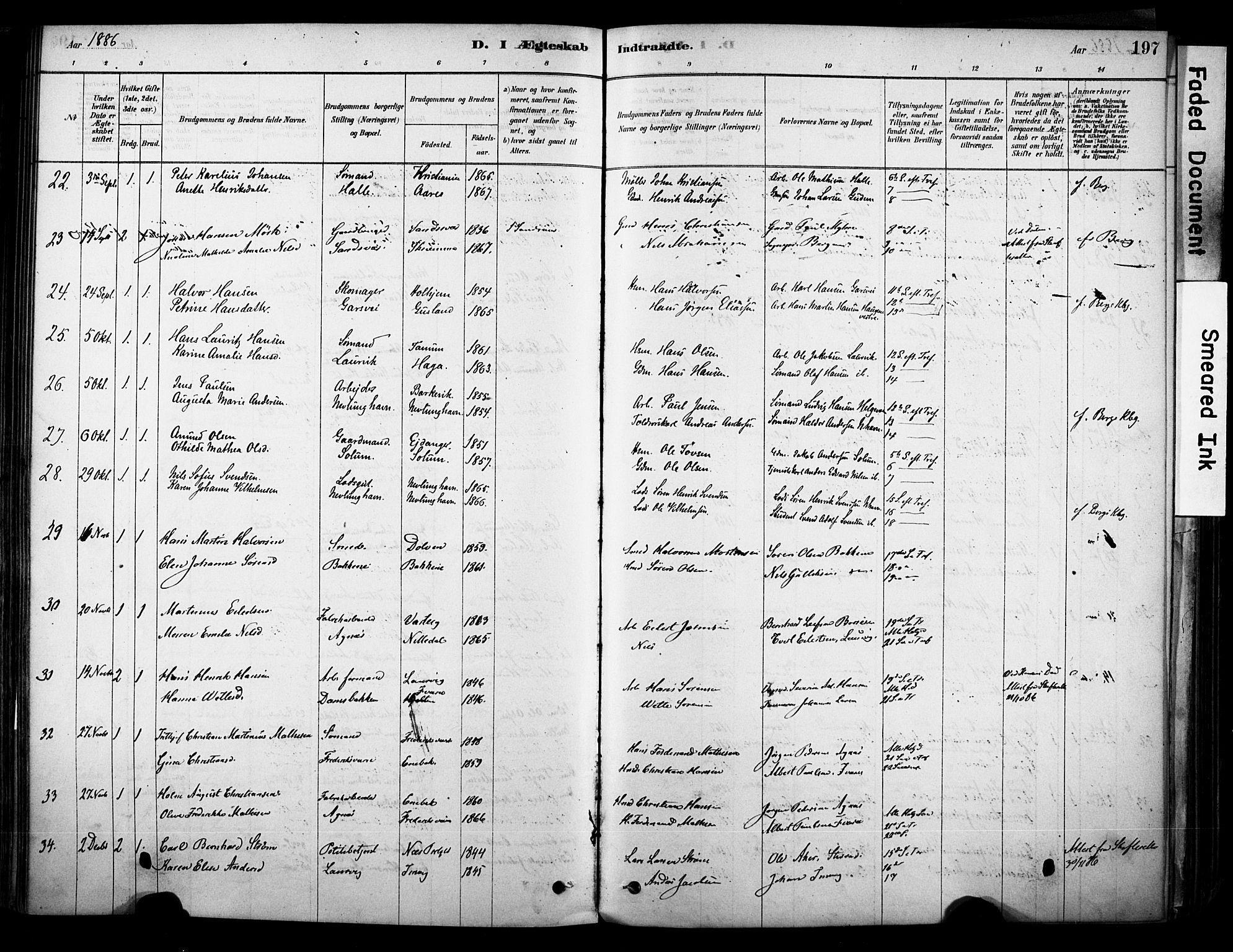 Brunlanes kirkebøker, AV/SAKO-A-342/F/Fc/L0001: Parish register (official) no. III 1, 1878-1899, p. 197