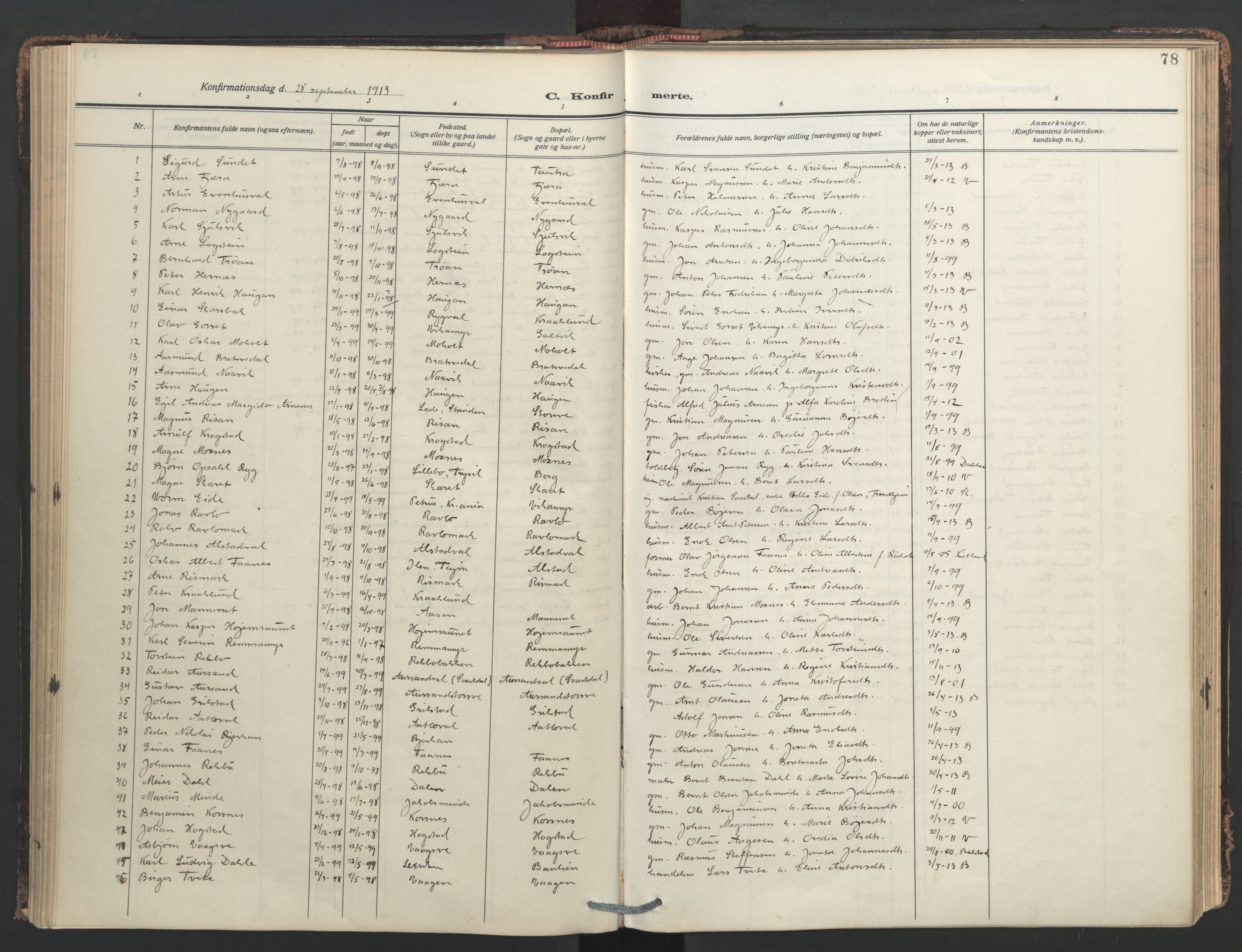 Ministerialprotokoller, klokkerbøker og fødselsregistre - Nord-Trøndelag, SAT/A-1458/713/L0123: Parish register (official) no. 713A12, 1911-1925, p. 78