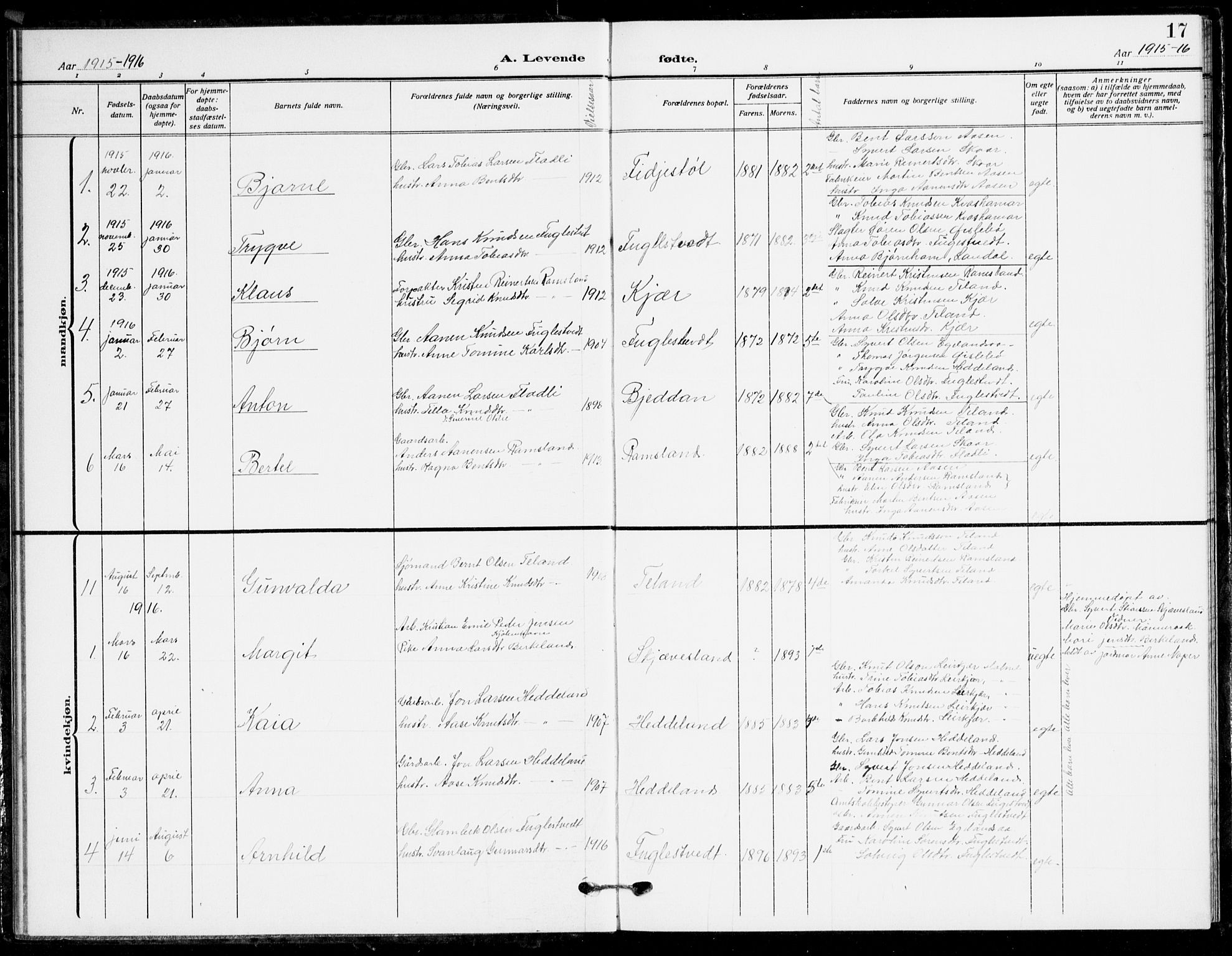 Holum sokneprestkontor, AV/SAK-1111-0022/F/Fb/Fbc/L0004: Parish register (copy) no. B 4, 1908-1930, p. 17