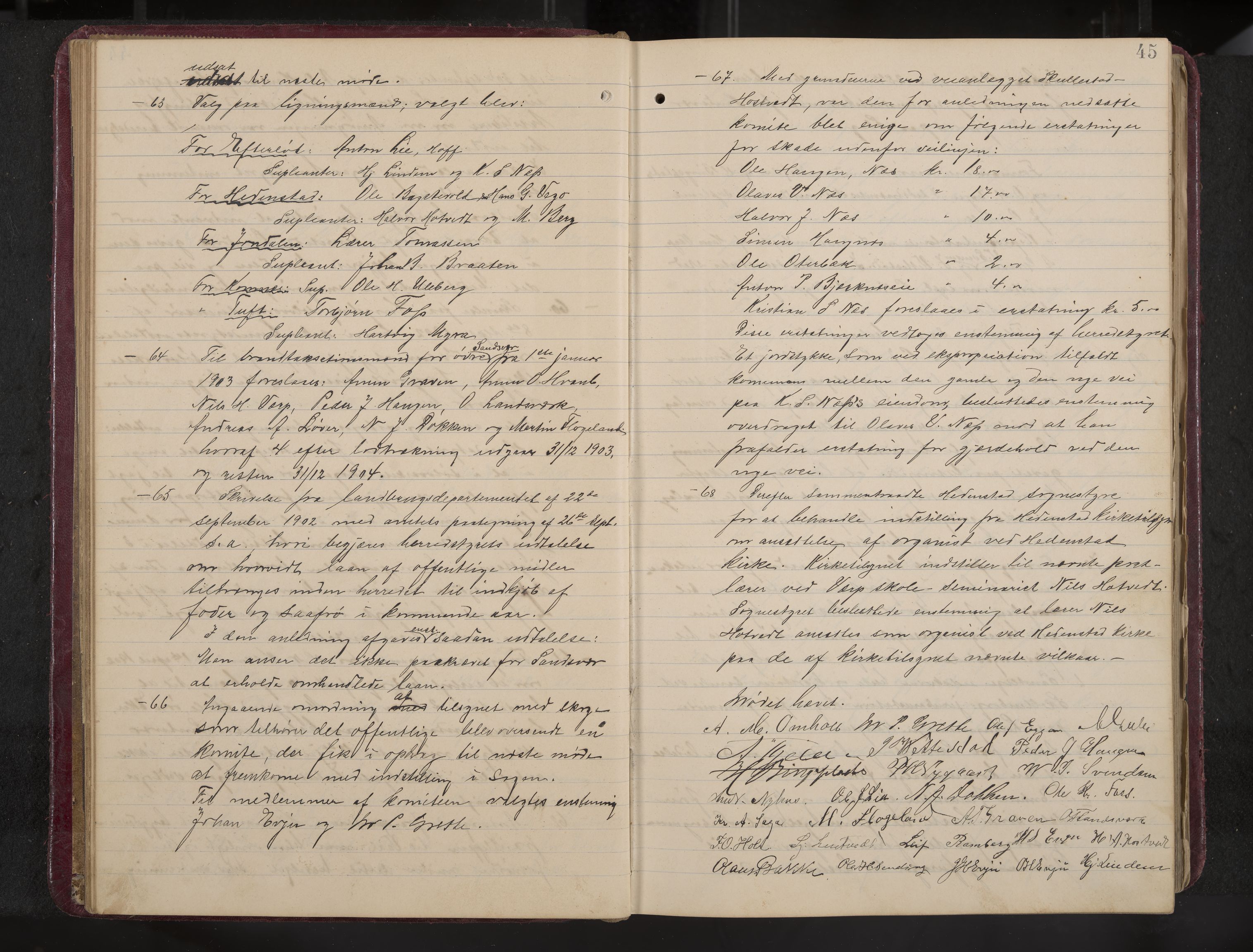 Ytre Sandsvær formannskap og sentraladministrasjon, IKAK/0629021/A/Aa/L0001: Møtebok med register, 1902-1919, p. 45