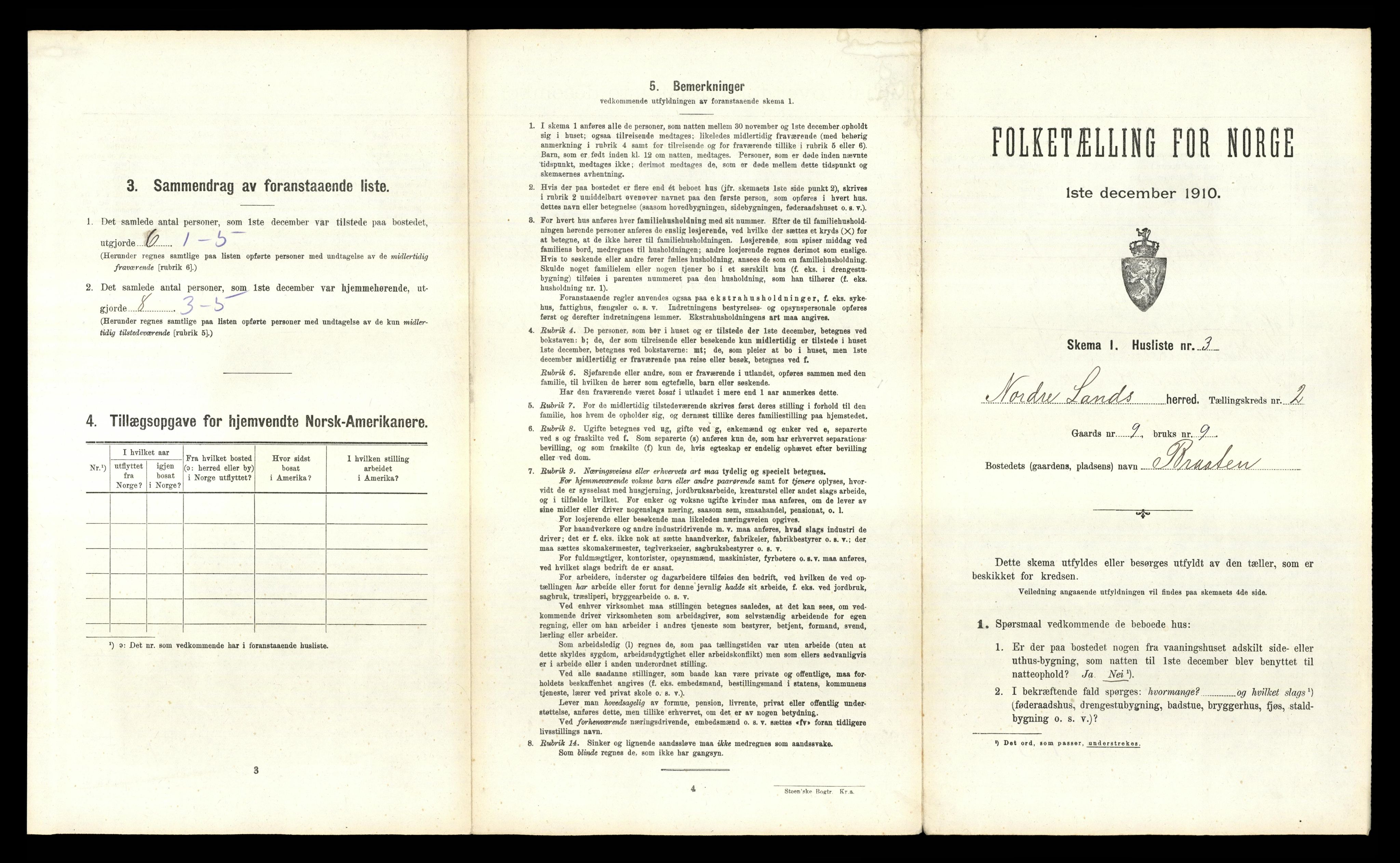 RA, 1910 census for Nordre Land, 1910, p. 175