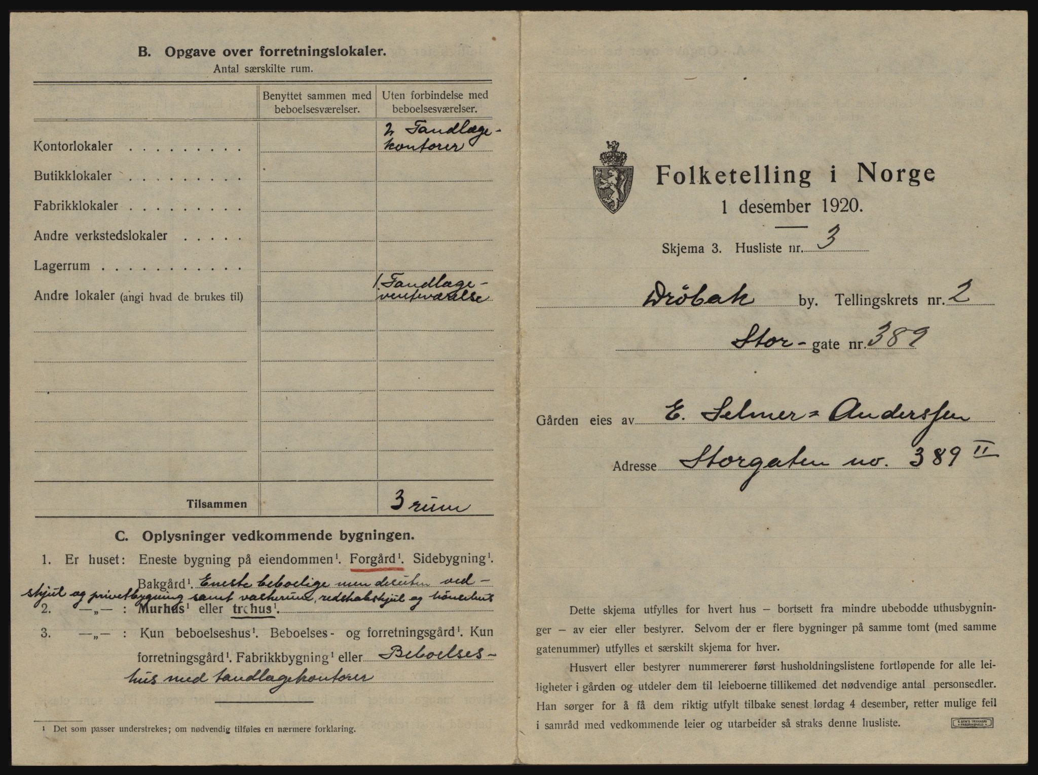 SAO, 1920 census for Drøbak, 1920, p. 175