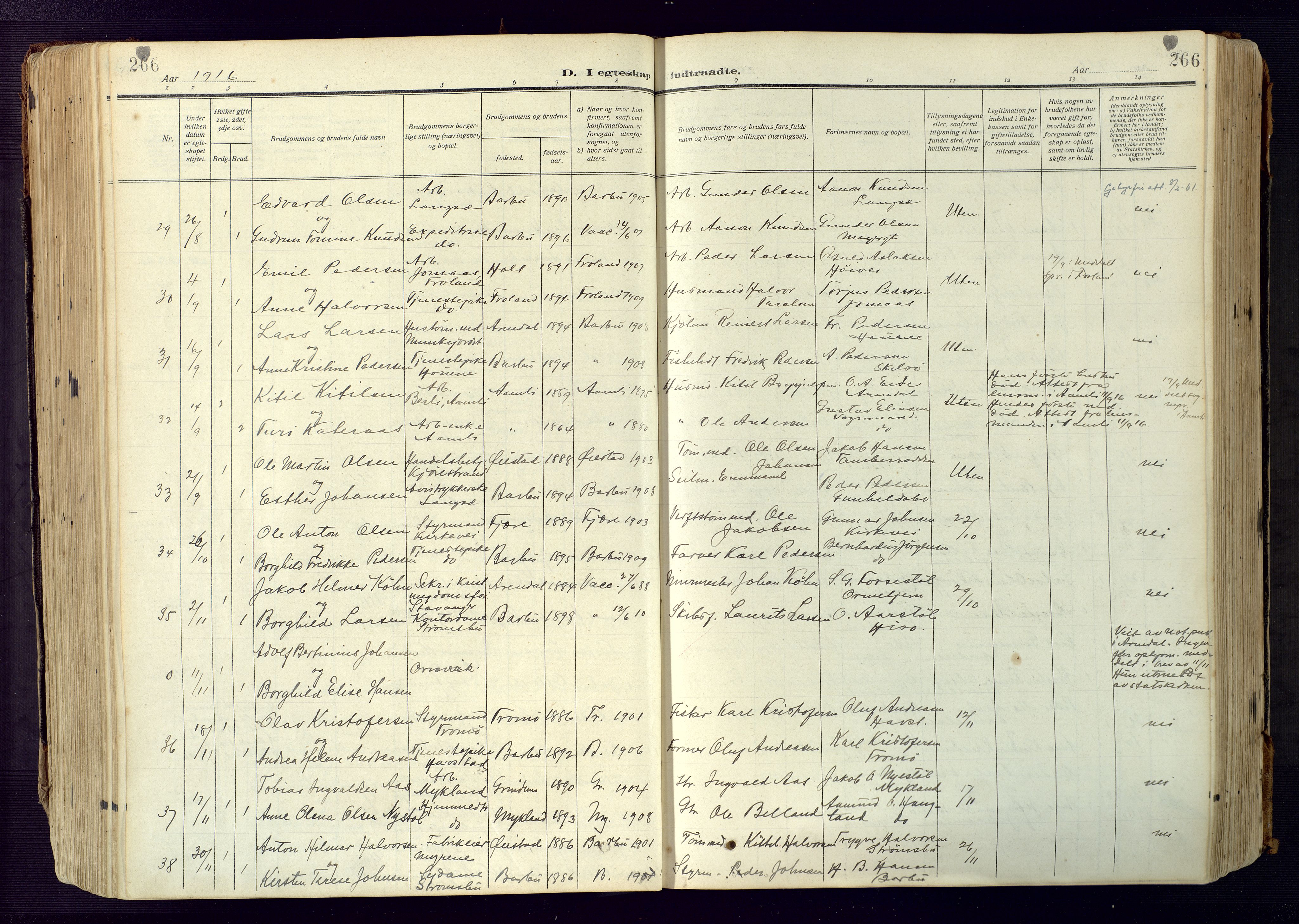 Barbu sokneprestkontor, SAK/1111-0003/F/Fa/L0006: Parish register (official) no. A 6, 1910-1929, p. 266