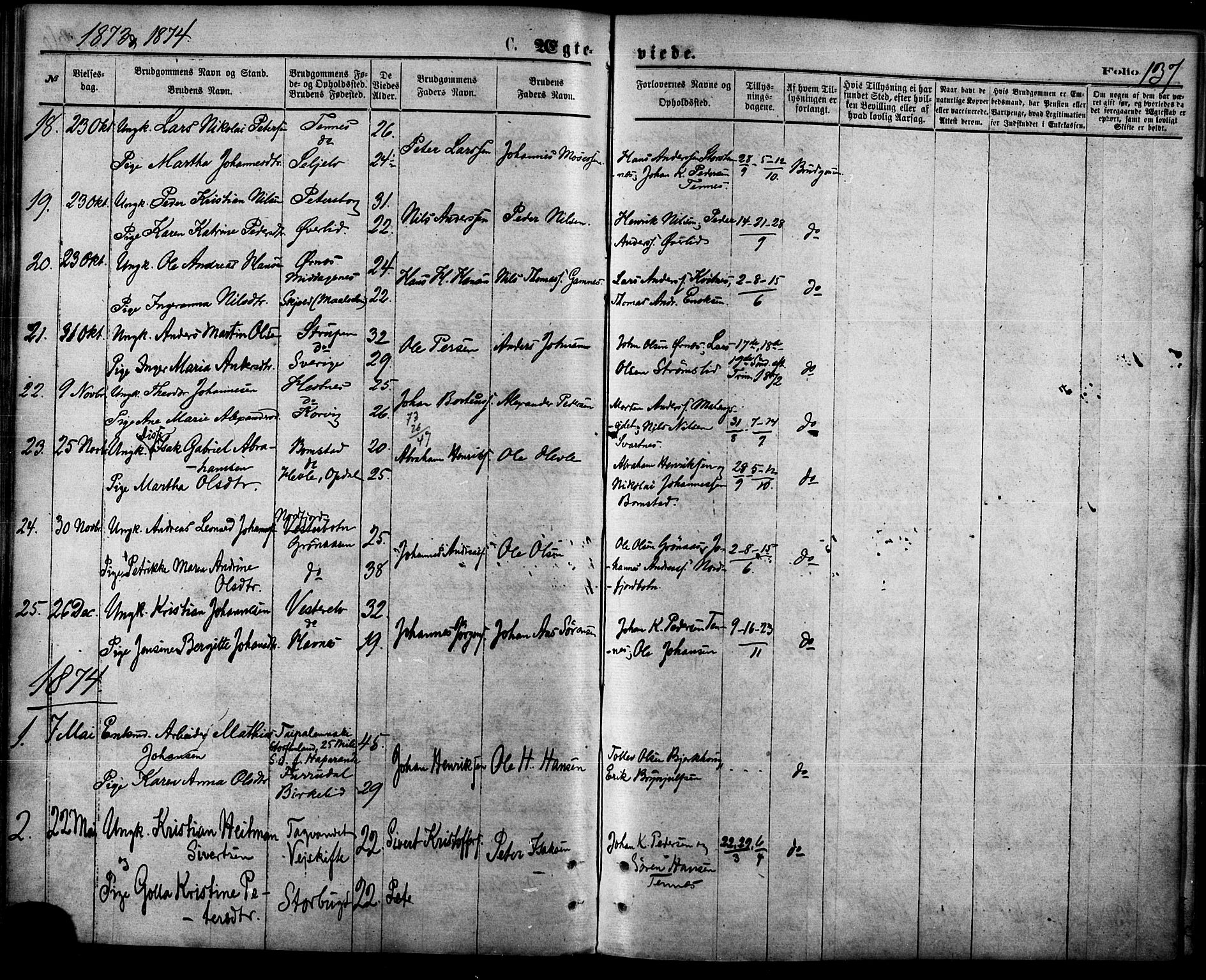 Balsfjord sokneprestembete, AV/SATØ-S-1303/G/Gaa/L0004kirke: Parish register (official) no. 4, 1871-1883, p. 137