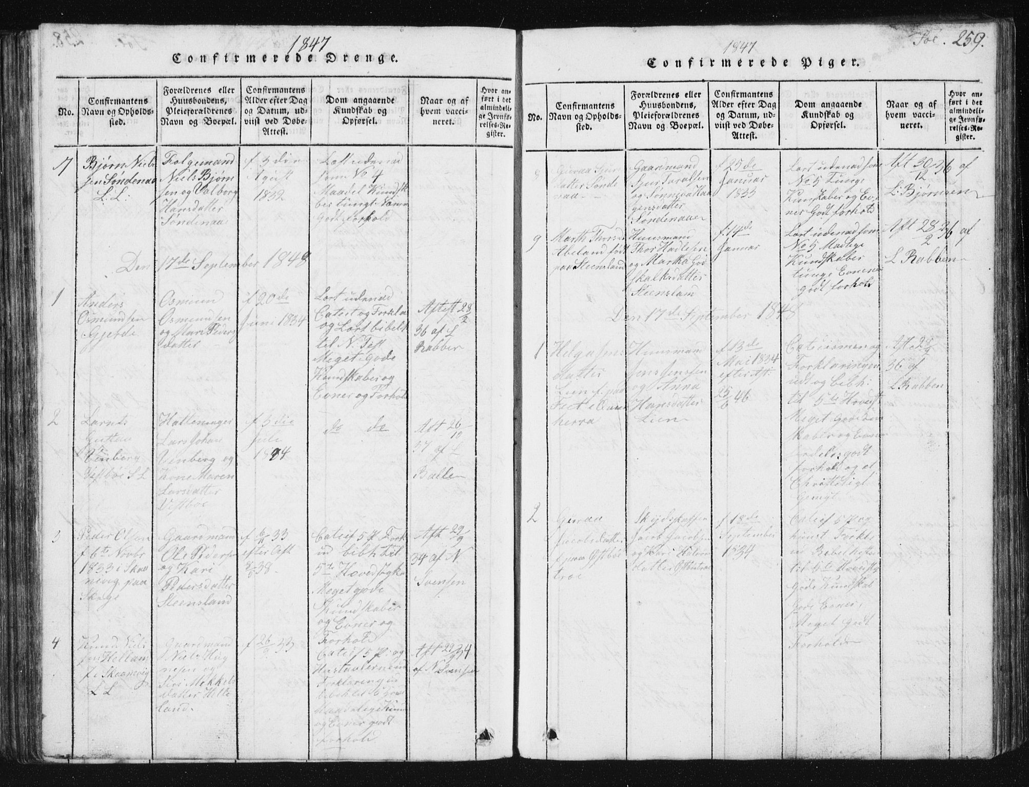 Vikedal sokneprestkontor, SAST/A-101840/01/V: Parish register (copy) no. B 2, 1816-1863, p. 259