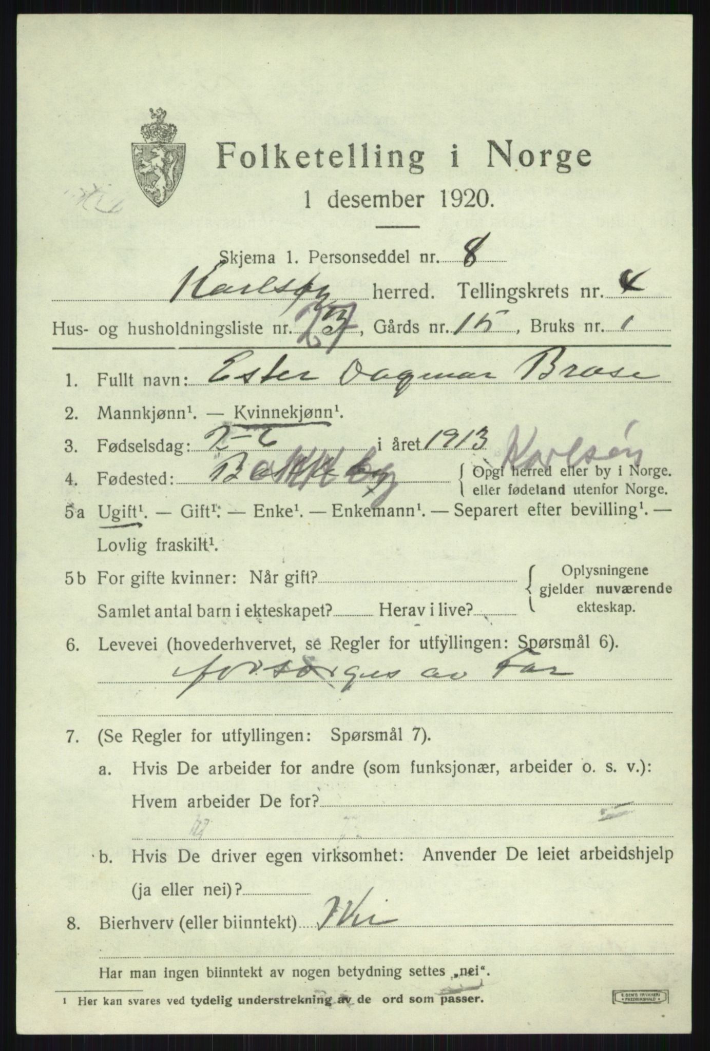 SATØ, 1920 census for Karlsøy, 1920, p. 2053