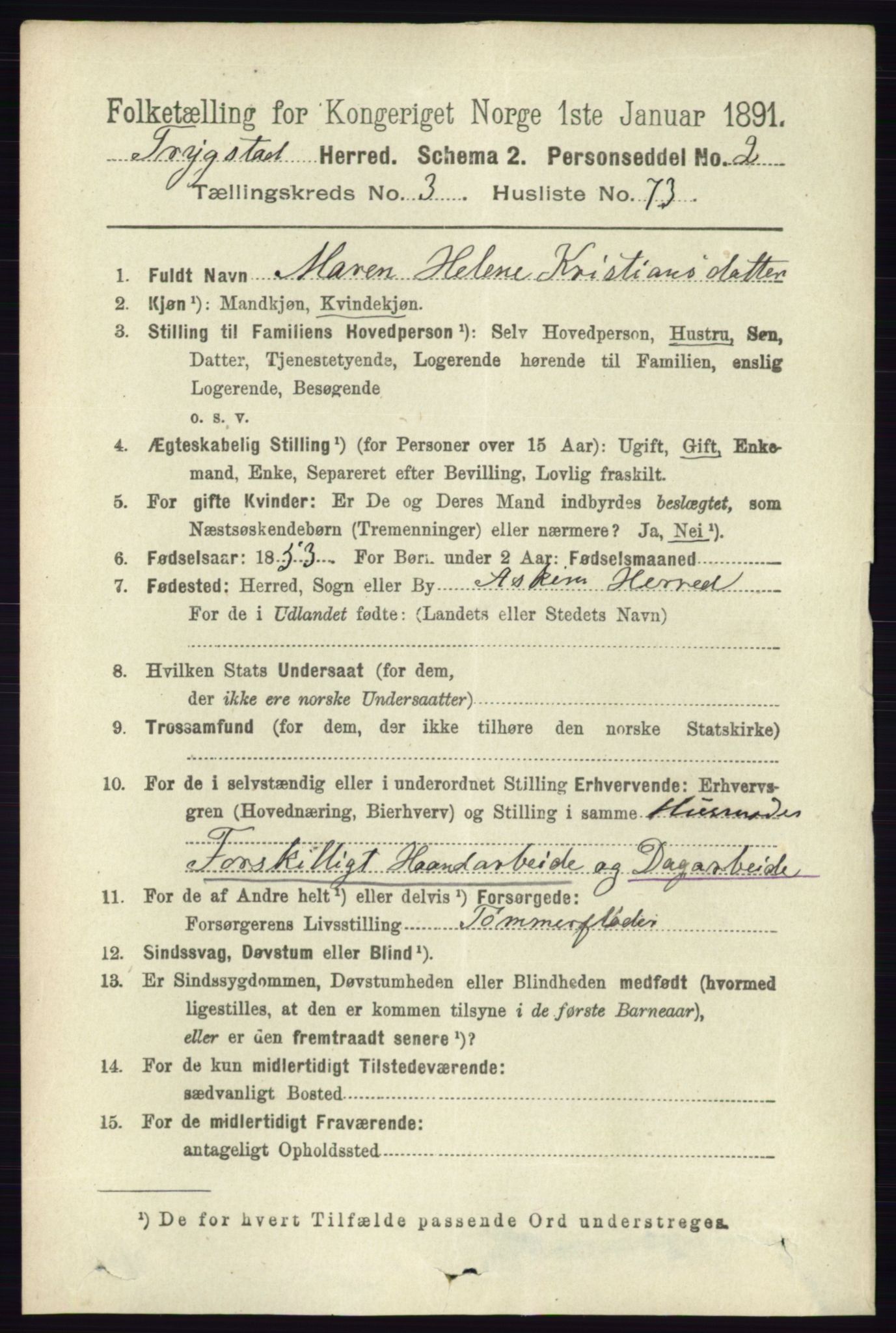 RA, 1891 Census for 0122 Trøgstad, 1891, p. 1512