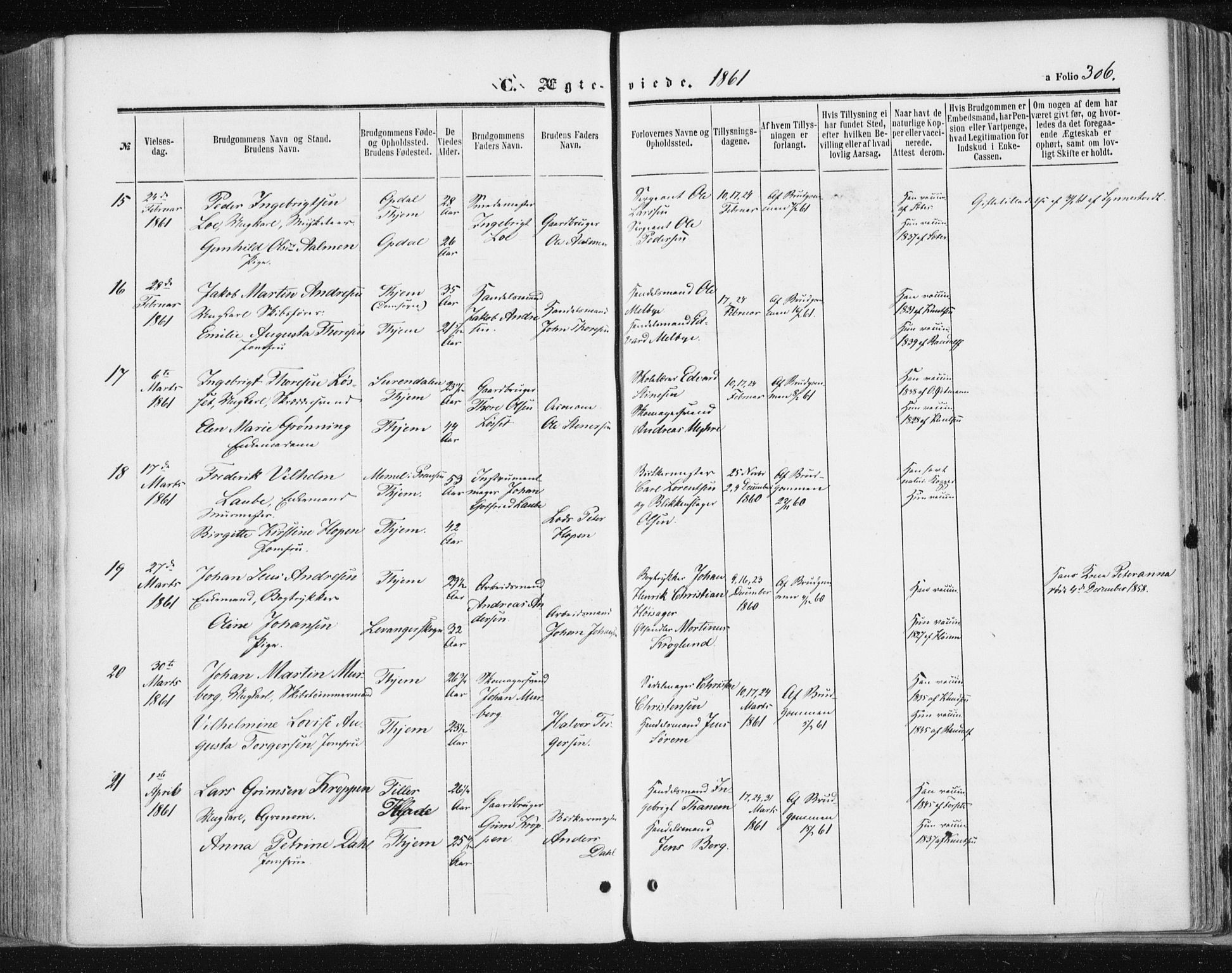 Ministerialprotokoller, klokkerbøker og fødselsregistre - Sør-Trøndelag, SAT/A-1456/602/L0115: Parish register (official) no. 602A13, 1860-1872, p. 306