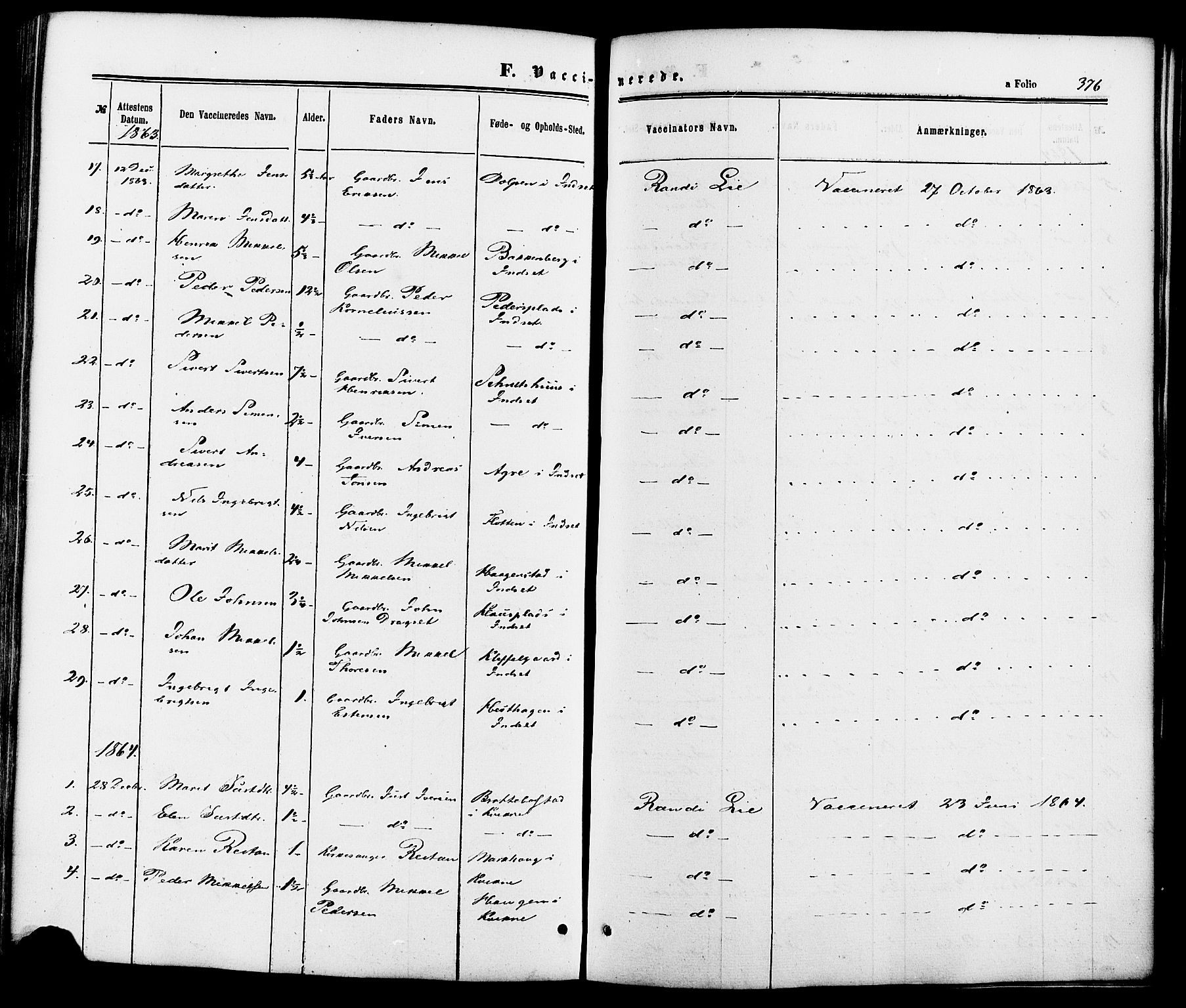 Kvikne prestekontor, SAH/PREST-064/H/Ha/Haa/L0006: Parish register (official) no. 6, 1863-1886, p. 376