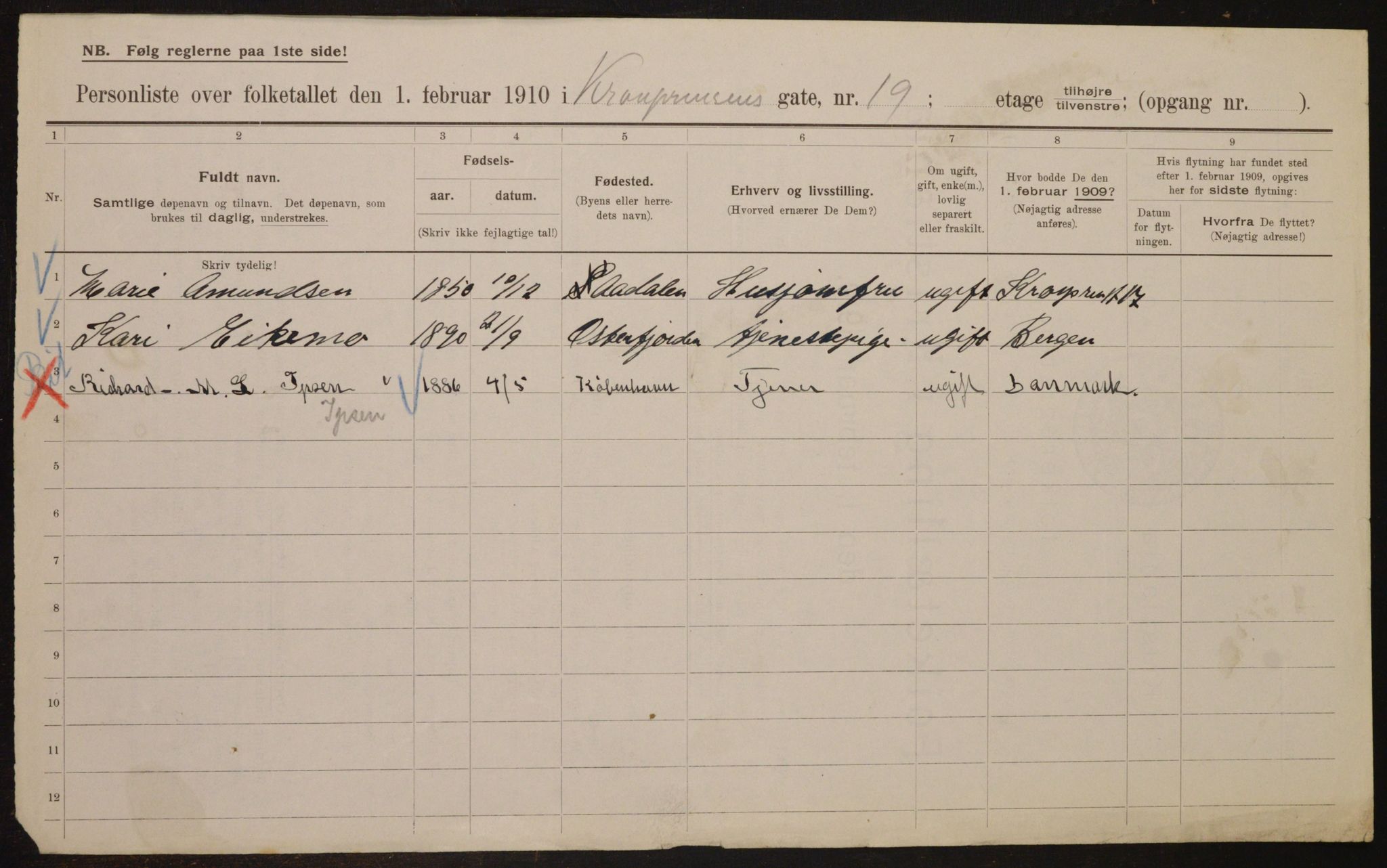 OBA, Municipal Census 1910 for Kristiania, 1910, p. 53100