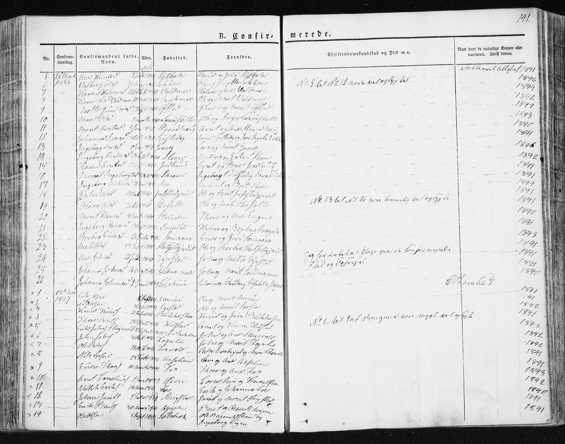 Ministerialprotokoller, klokkerbøker og fødselsregistre - Sør-Trøndelag, SAT/A-1456/672/L0855: Parish register (official) no. 672A07, 1829-1860, p. 141