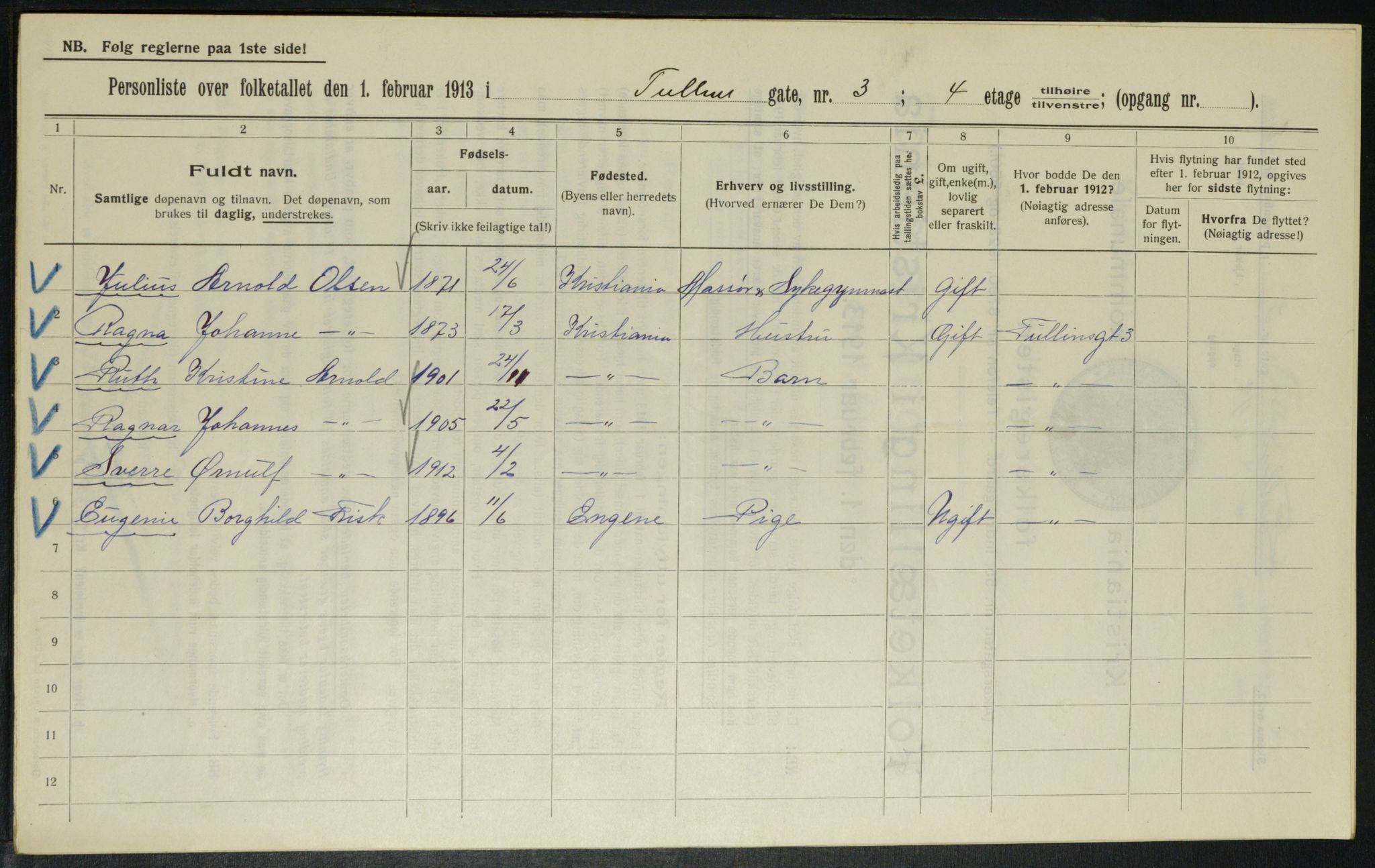 OBA, Municipal Census 1913 for Kristiania, 1913, p. 117352