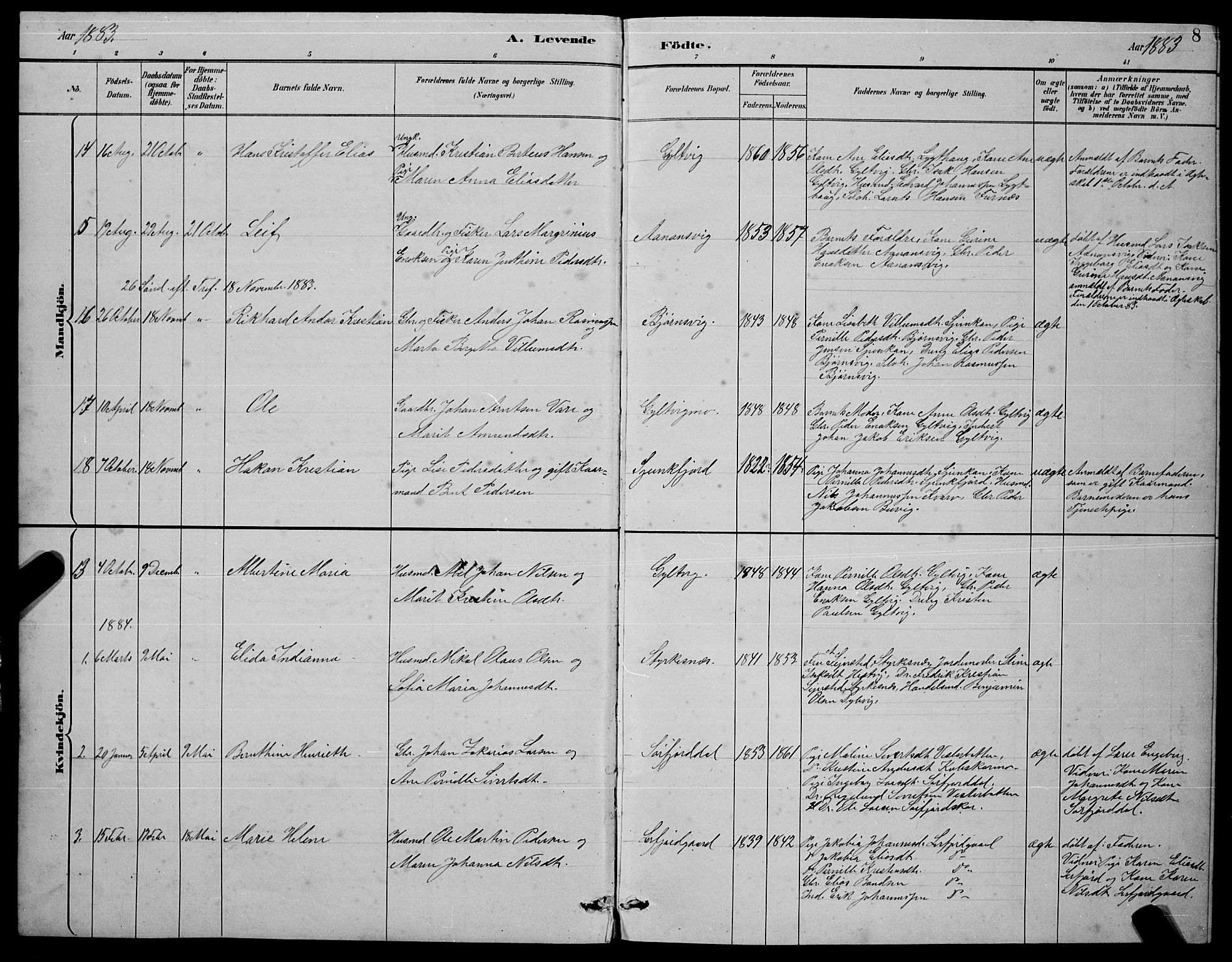 Ministerialprotokoller, klokkerbøker og fødselsregistre - Nordland, SAT/A-1459/854/L0785: Parish register (copy) no. 854C01, 1883-1891, p. 8