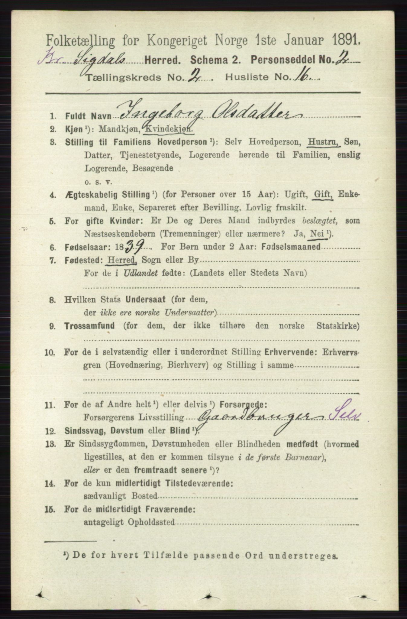 RA, 1891 census for 0621 Sigdal, 1891, p. 5429