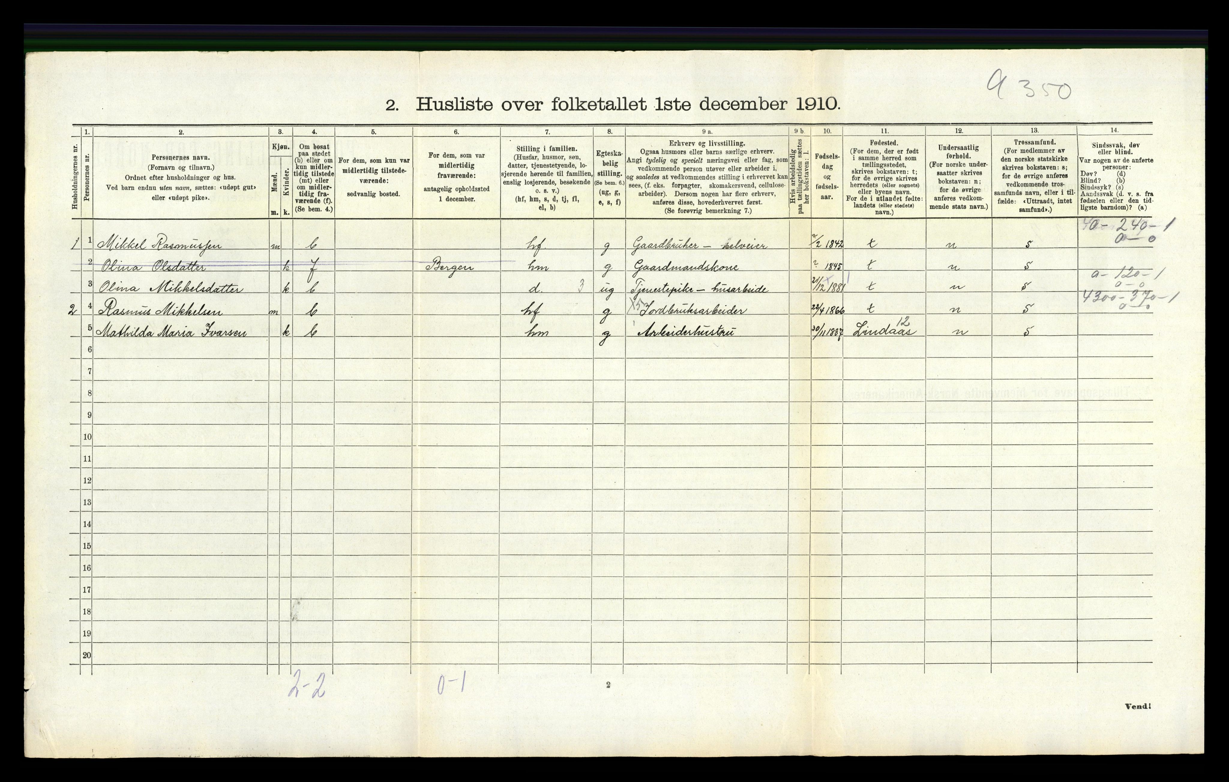 RA, 1910 census for Hamre, 1910, p. 389