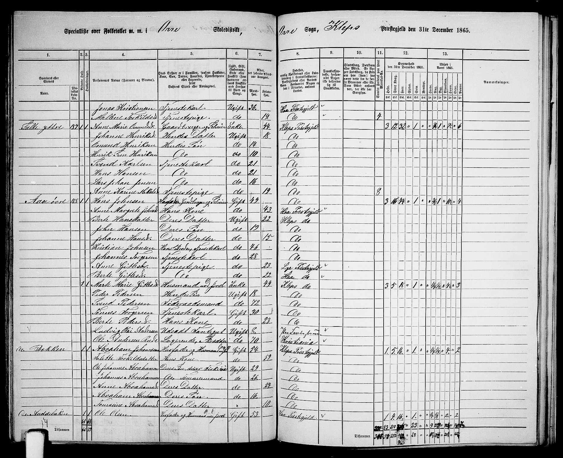 RA, 1865 census for Klepp, 1865, p. 68