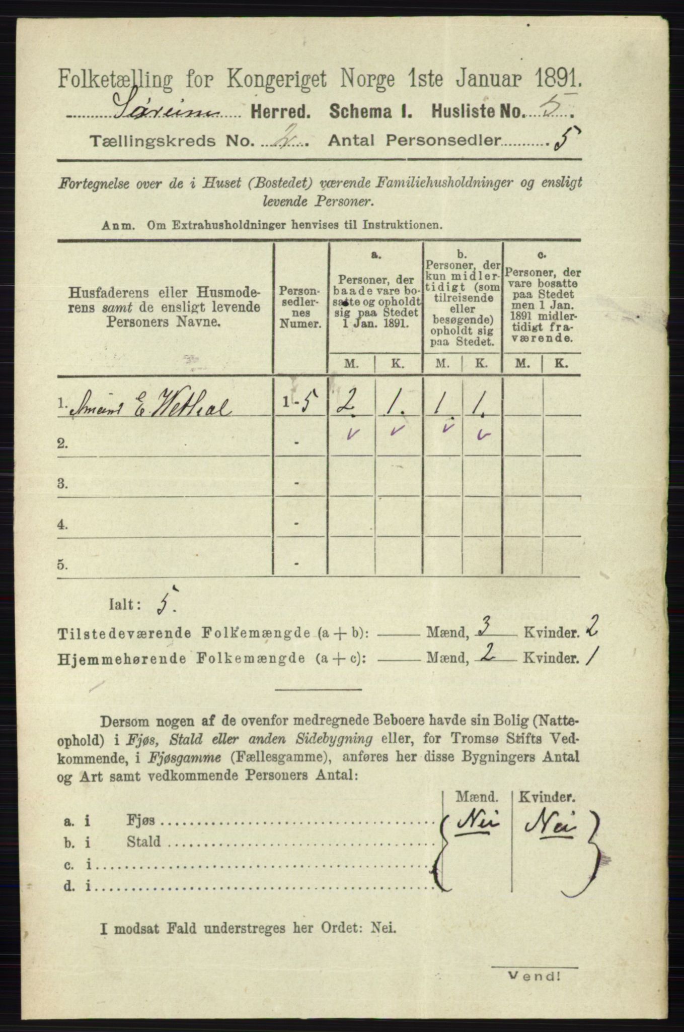 RA, 1891 census for 0226 Sørum, 1891, p. 580