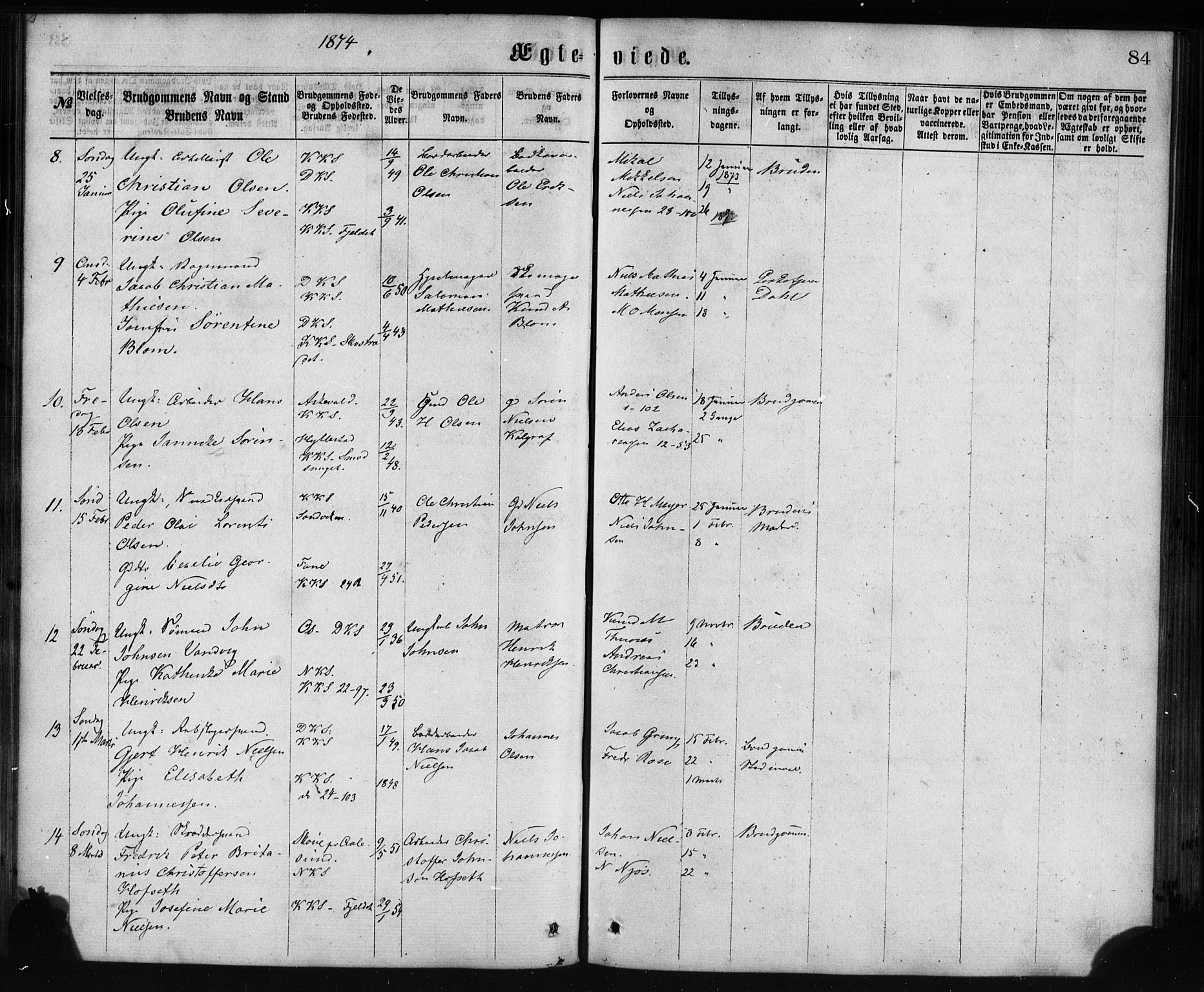 Korskirken sokneprestembete, AV/SAB-A-76101/H/Haa/L0036: Parish register (official) no. D 3, 1867-1882, p. 84