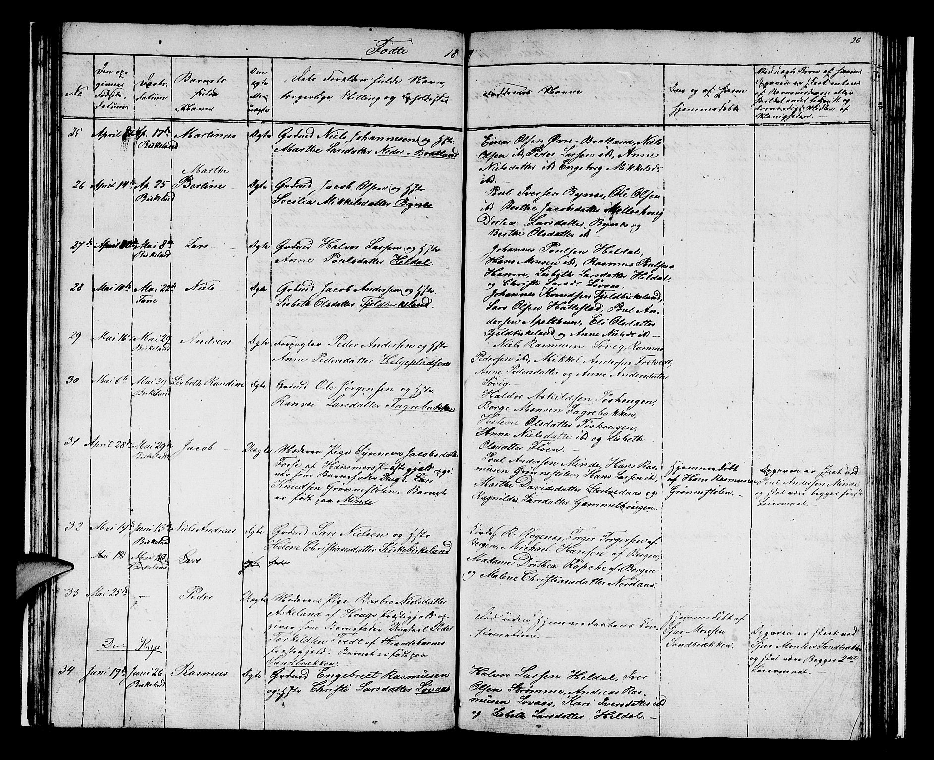 Birkeland Sokneprestembete, AV/SAB-A-74601/H/Hab: Parish register (copy) no. A 1, 1853-1862, p. 26