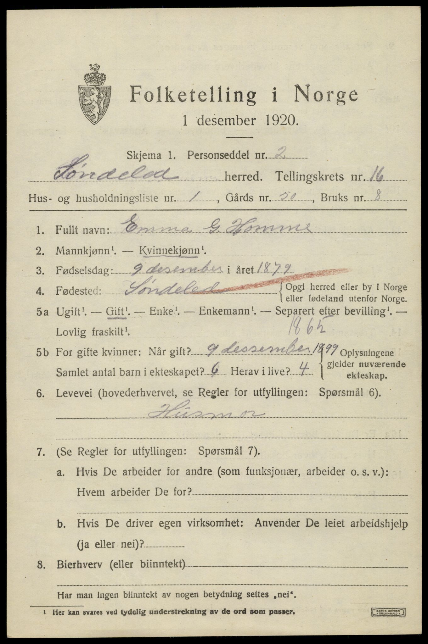 SAK, 1920 census for Søndeled, 1920, p. 7097