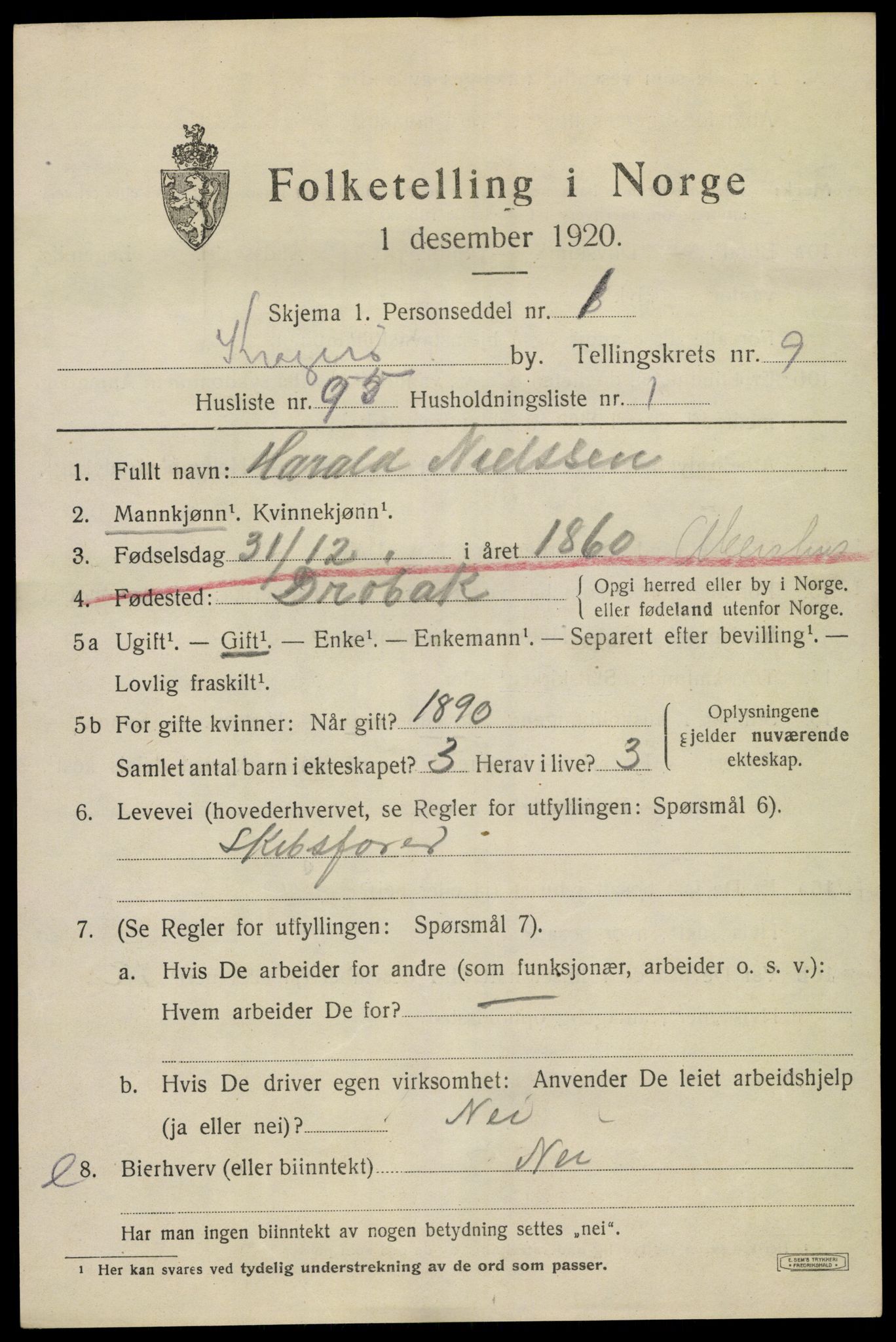 SAKO, 1920 census for Kragerø, 1920, p. 12993