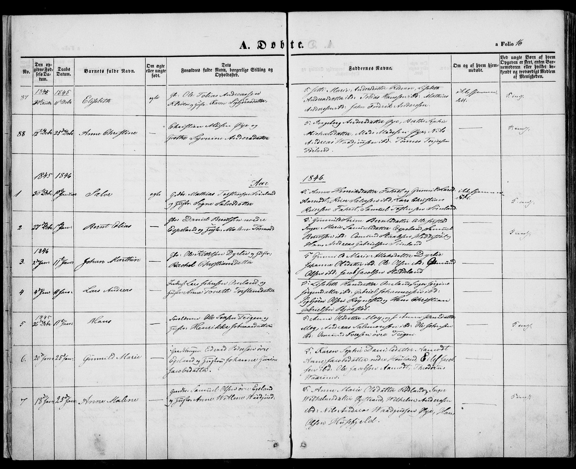 Kvinesdal sokneprestkontor, AV/SAK-1111-0026/F/Fa/Fab/L0005: Parish register (official) no. A 5, 1844-1857, p. 16